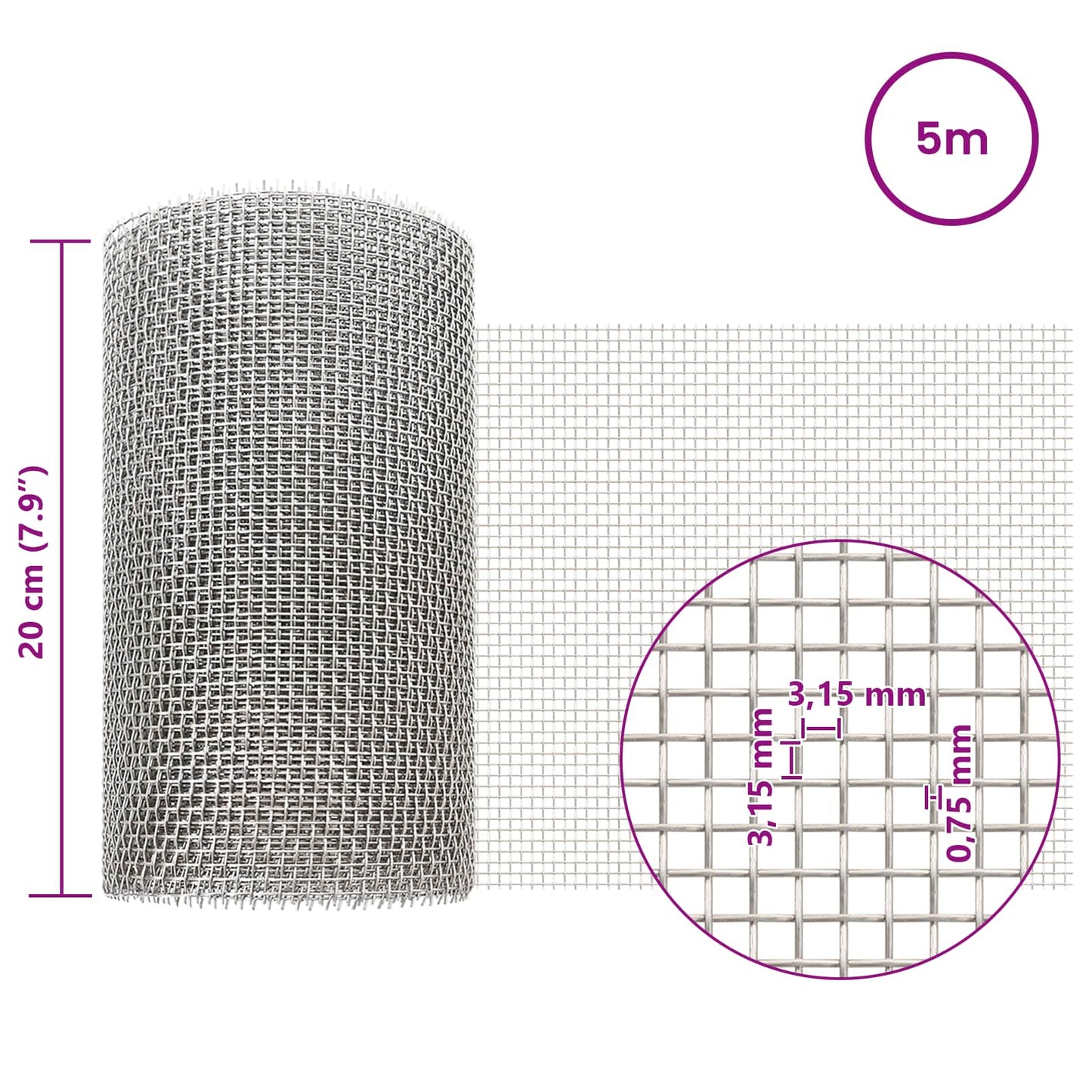 Gaas Scherm 20 x 500 cm 6 Mesh RVS 201 Zilverkleurig is nu te koop bij PeponiXL, paradijselijk wonen!