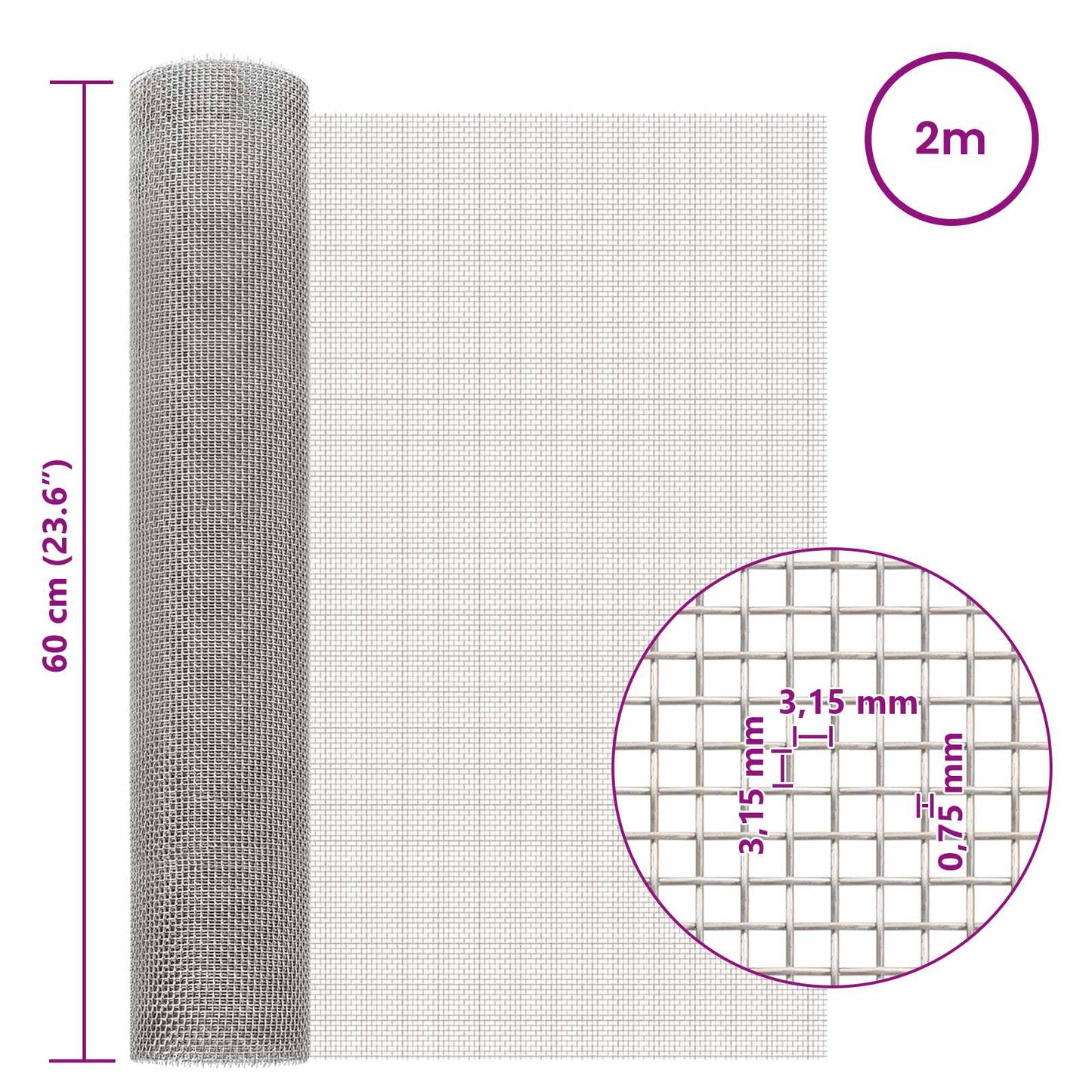 Gaas Scherm 60 x 200 cm 6 Mesh RVS 201 Zilverkleurig is nu te koop bij PeponiXL, paradijselijk wonen!