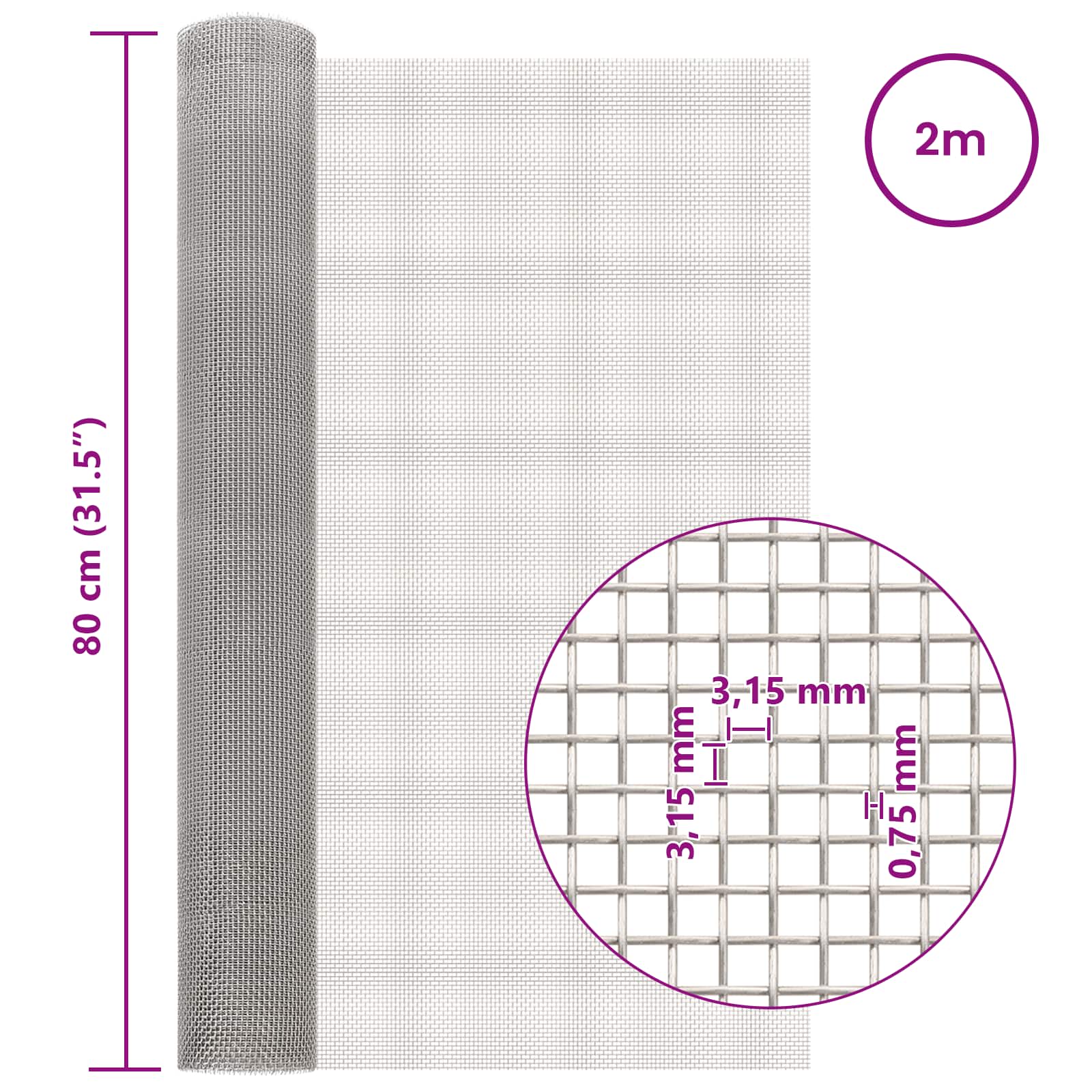Gaas Scherm 80 x 200 cm 6 Mesh RVS 201 Zilverkleurig is nu te koop bij PeponiXL, paradijselijk wonen!