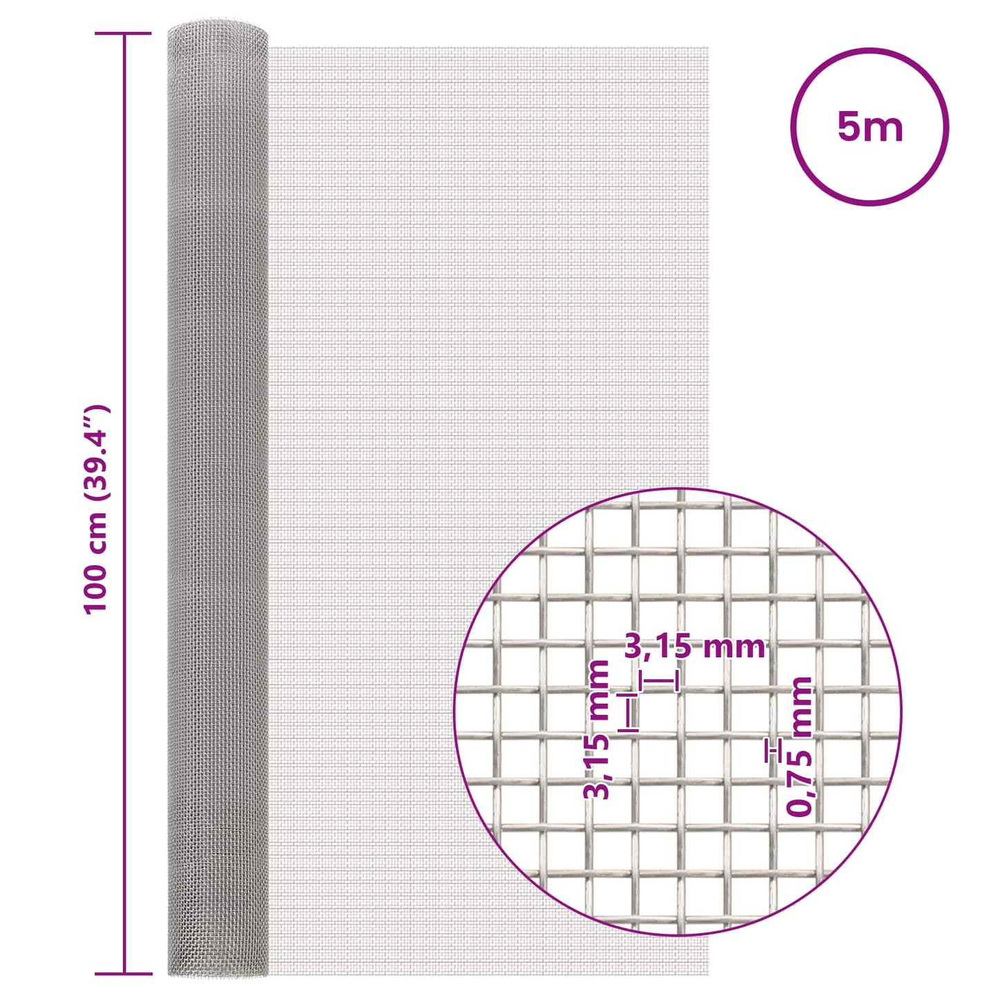 Gaas Scherm 100 x 500 cm 6 Mesh RVS 201 Zilverkleurig is nu te koop bij PeponiXL, paradijselijk wonen!