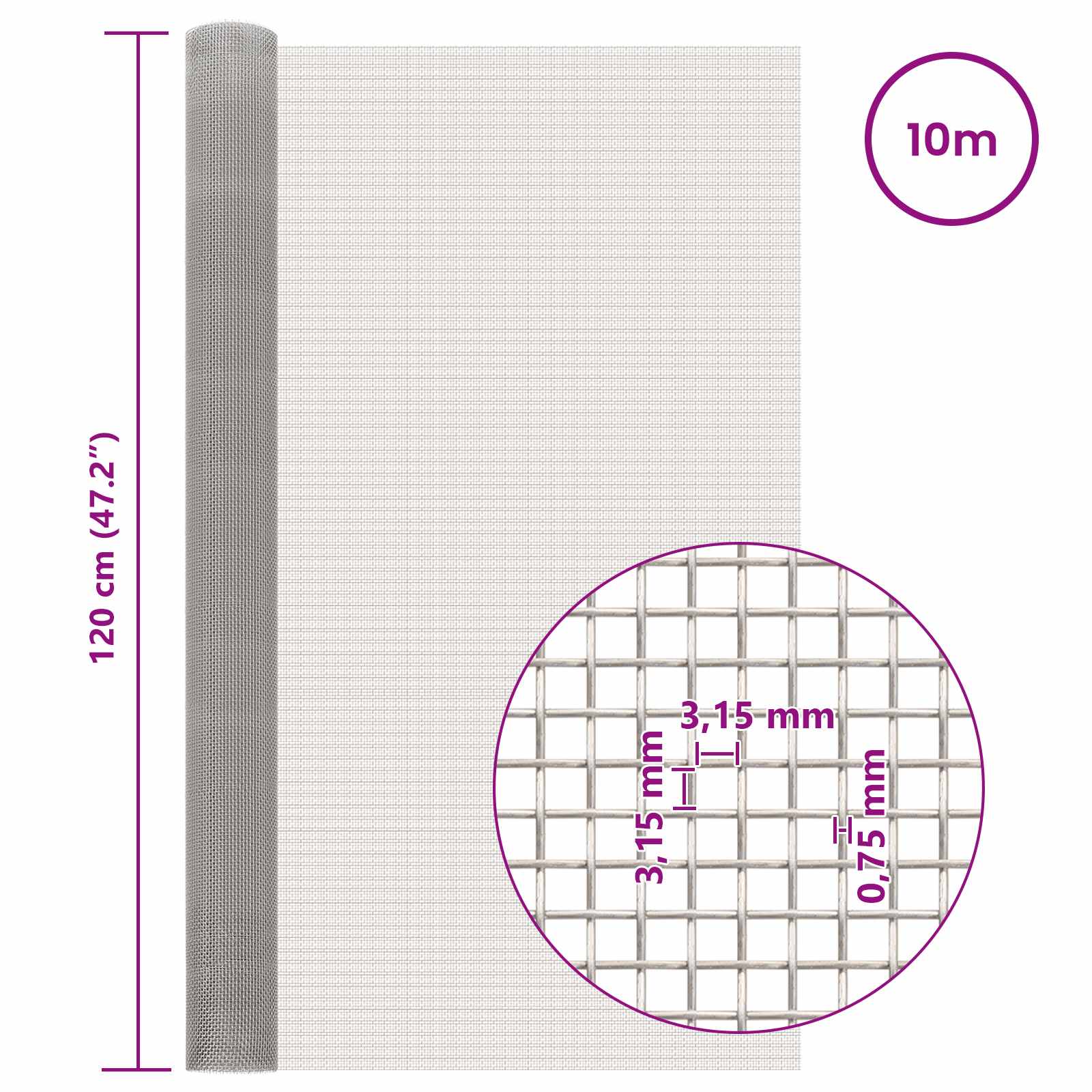 Gaas Scherm 120 x 1000 cm 6 Mesh RVS 201 Zilverkleurig is nu te koop bij PeponiXL, paradijselijk wonen!