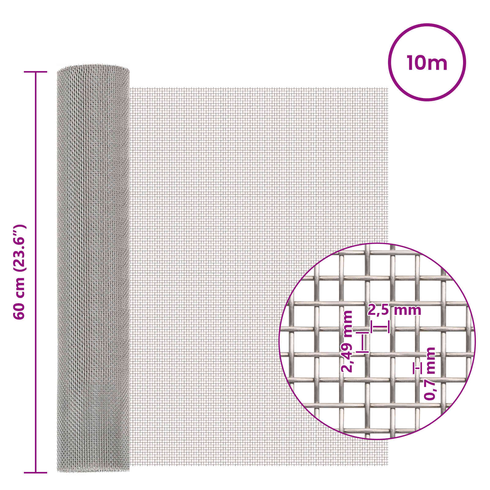 Gaas Scherm 60 x 1000 cm 8 Mesh RVS 201 Zilverkleurig is nu te koop bij PeponiXL, paradijselijk wonen!
