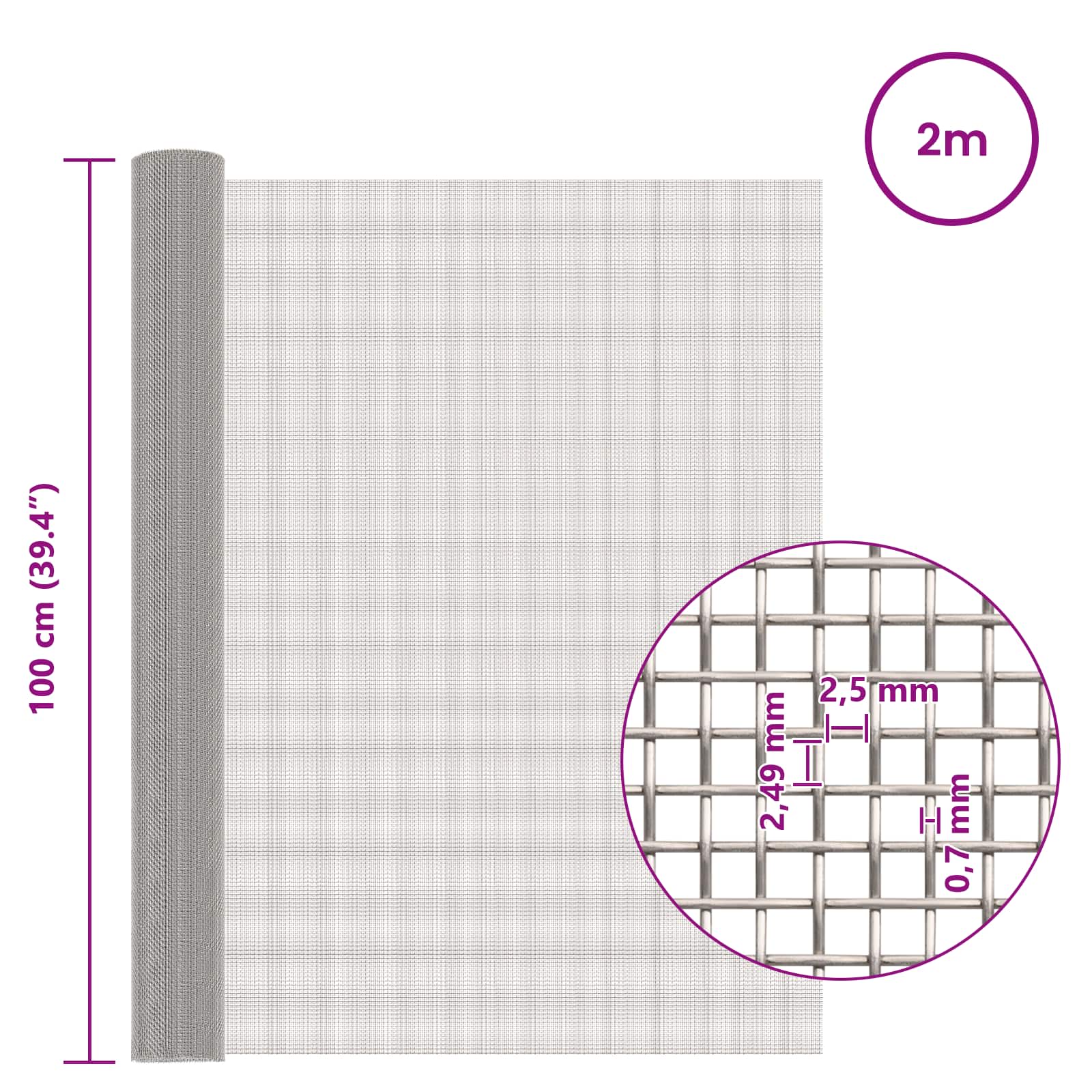 Gaas Scherm 100 x 200 cm 8 Mesh RVS 201 Zilverkleurig is nu te koop bij PeponiXL, paradijselijk wonen!