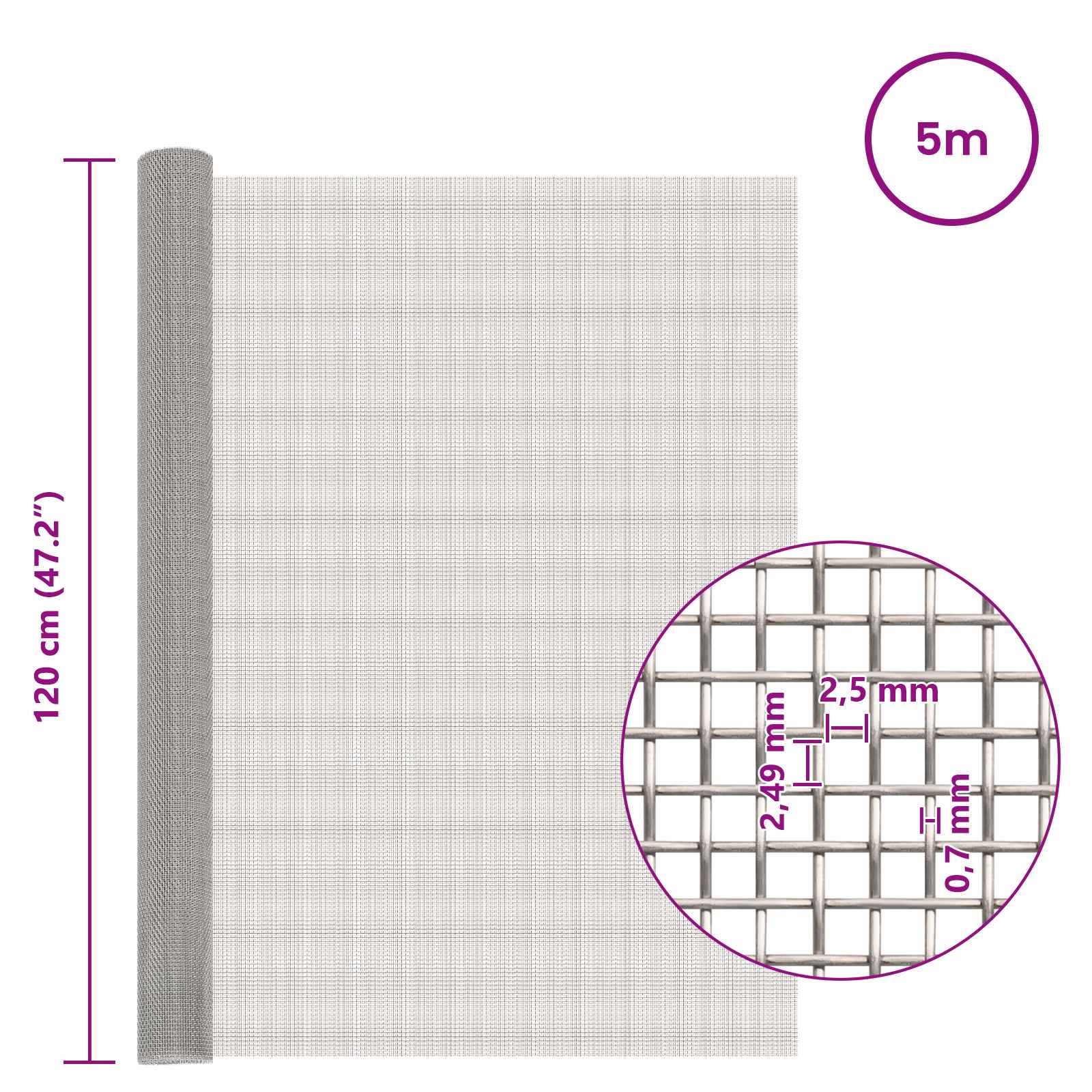 Gaas Scherm 120 x 500 cm 8 Mesh RVS 201 Zilverkleurig is nu te koop bij PeponiXL, paradijselijk wonen!
