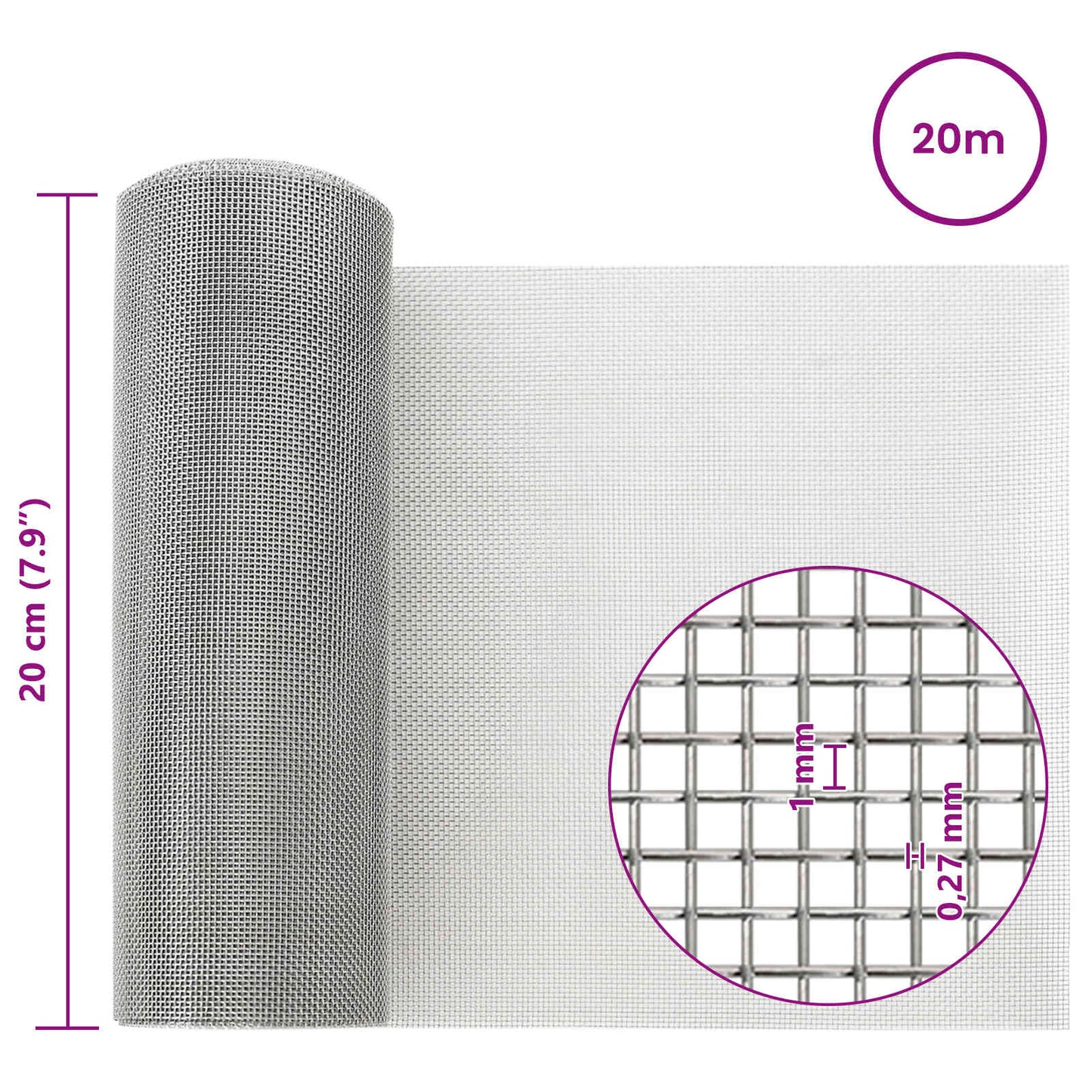 Gaas Scherm 20 x 2000 cm 20 Mesh RVS 201 Zilverkleurig is nu te koop bij PeponiXL, paradijselijk wonen!