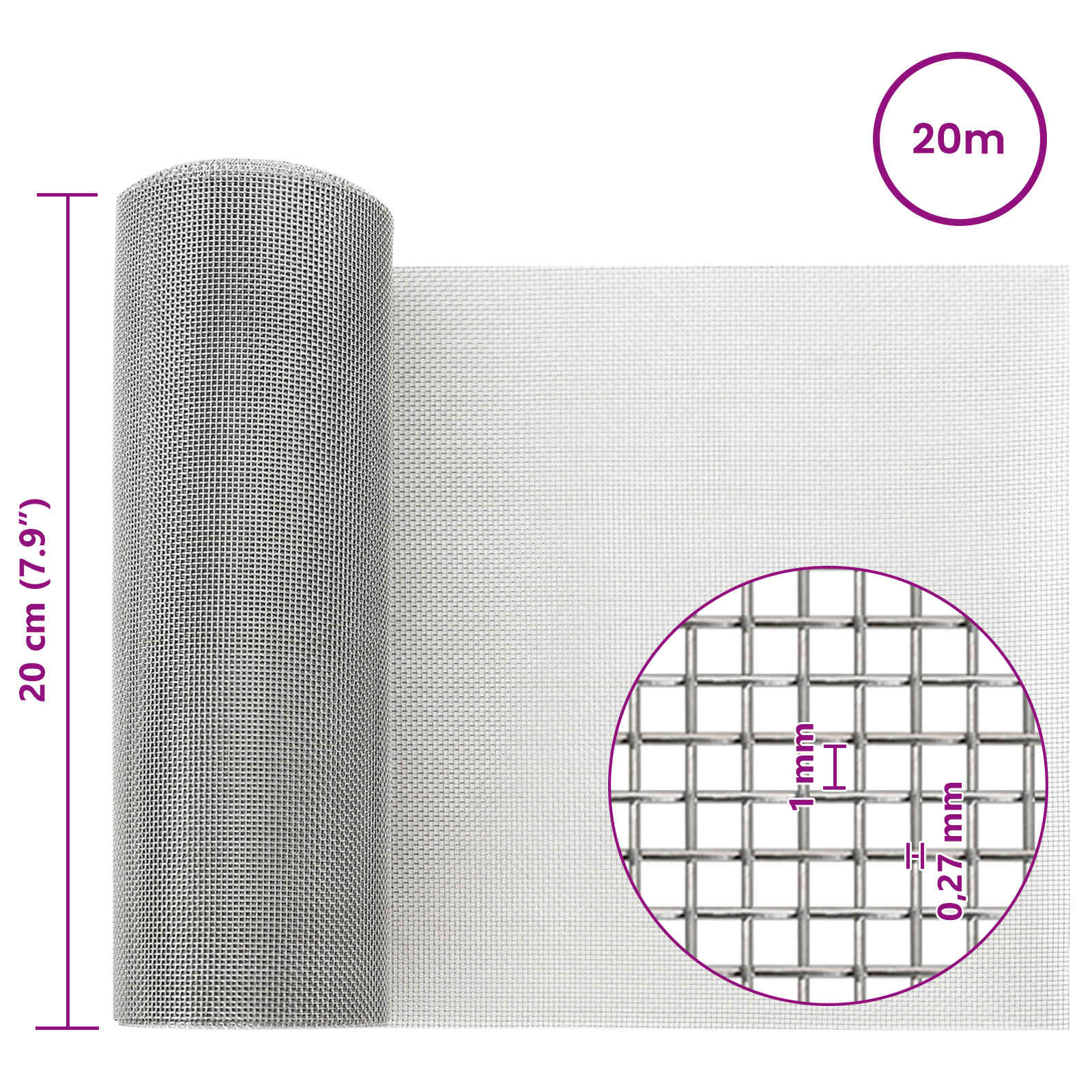 Gaas Scherm 20 x 2000 cm 20 Mesh RVS 201 Zilverkleurig is nu te koop bij PeponiXL, paradijselijk wonen!