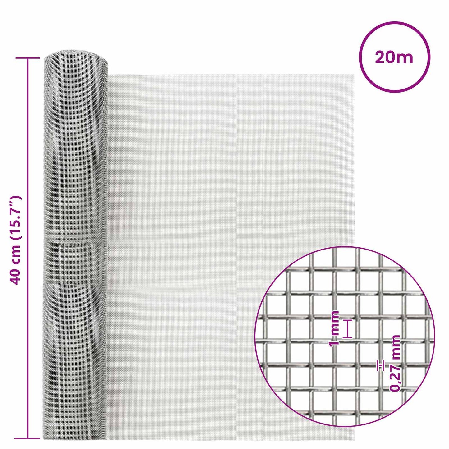 Gaas Scherm 40 x 2000 cm 20 Mesh RVS 201 Zilverkleurig is nu te koop bij PeponiXL, paradijselijk wonen!