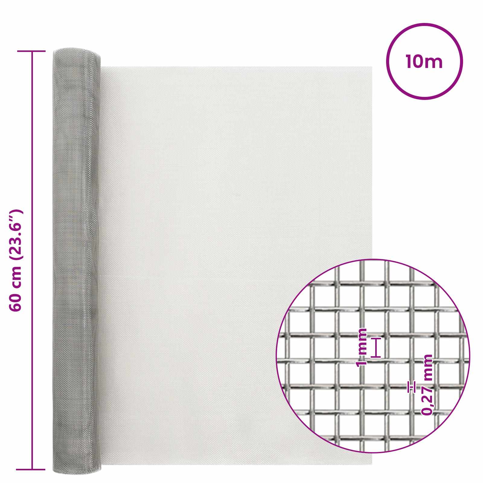 Gaas Scherm 60 x 1000 cm 20 Mesh RVS 201 Zilverkleurig is nu te koop bij PeponiXL, paradijselijk wonen!