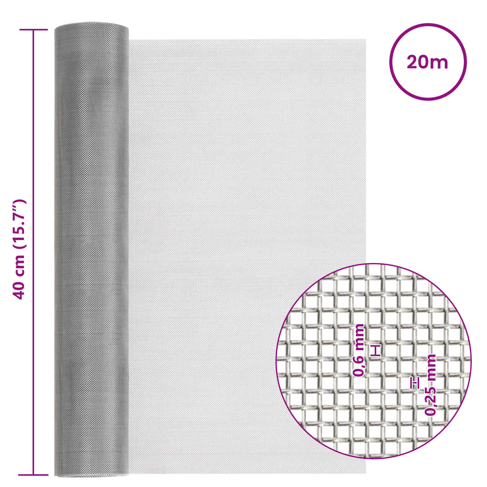 Gaas Scherm 40 x 2000 cm 30 Mesh RVS 201 Zilverkleurig is nu te koop bij PeponiXL, paradijselijk wonen!