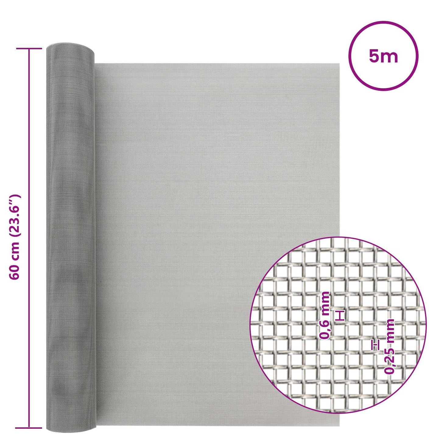 Gaas Scherm 60 x 500 cm 30 Mesh RVS 201 Zilverkleurig is nu te koop bij PeponiXL, paradijselijk wonen!