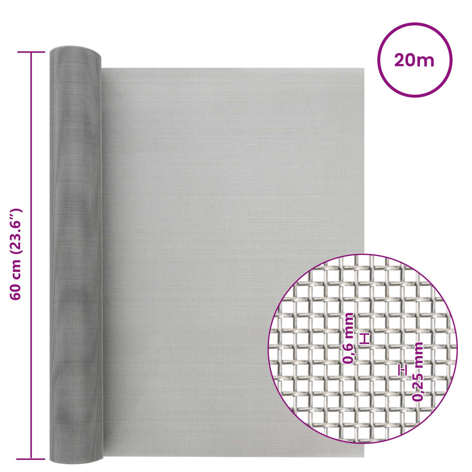 Gaas Scherm 60 x 2000 cm 30 Mesh RVS 201 Zilverkleurig is nu te koop bij PeponiXL, paradijselijk wonen!
