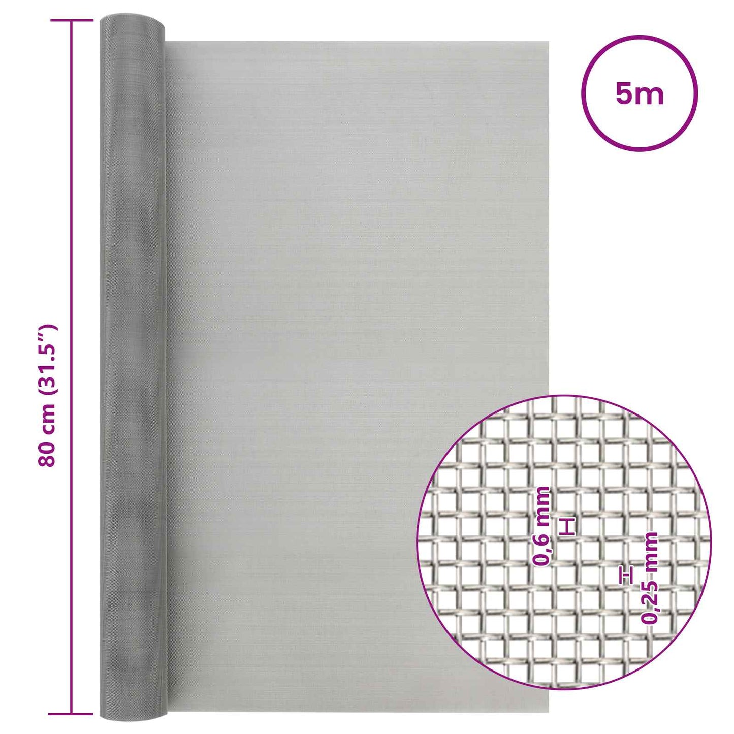 Gaas Scherm 80 x 500 cm 30 Mesh RVS 201 Zilverkleurig is nu te koop bij PeponiXL, paradijselijk wonen!