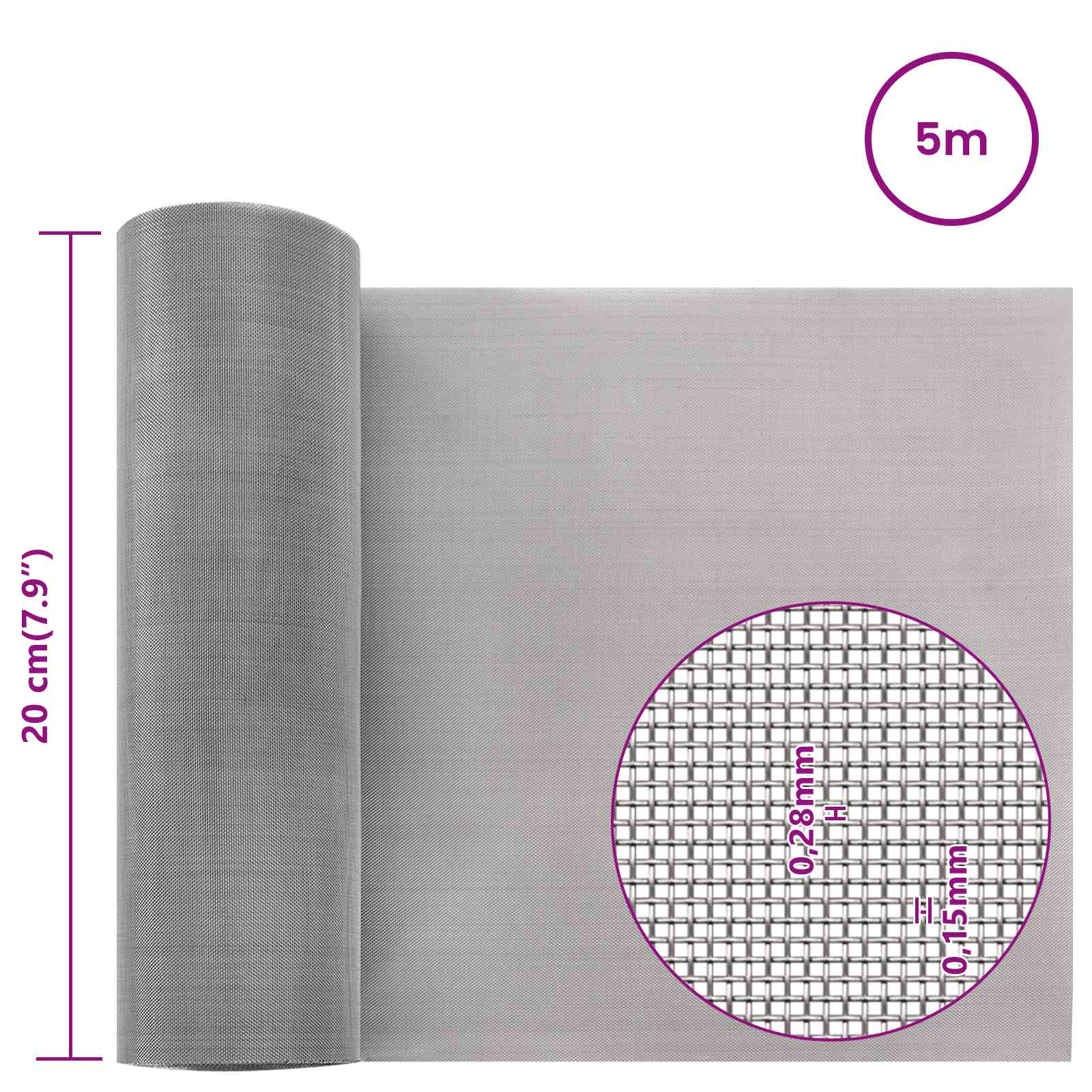 Gaas Scherm 20 x 500 cm 60 Mesh RVS 201 Zilverkleurig is nu te koop bij PeponiXL, paradijselijk wonen!