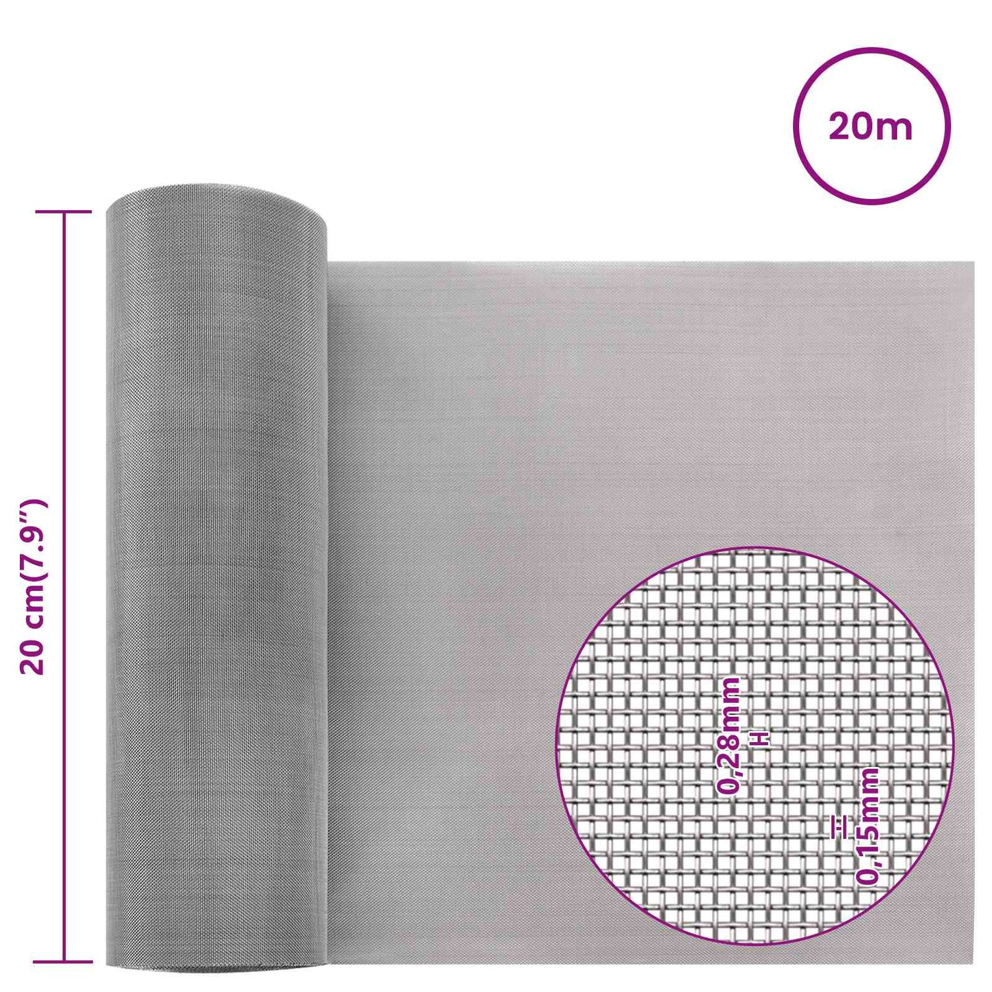 Gaas Scherm 20 x 2000 cm 60 Mesh RVS 201 Zilverkleurig is nu te koop bij PeponiXL, paradijselijk wonen!