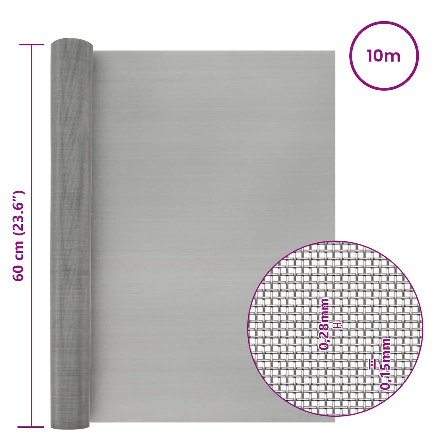 Gaas Scherm 60 x 1000 cm 60 Mesh RVS 201 Zilverkleurig is nu te koop bij PeponiXL, paradijselijk wonen!