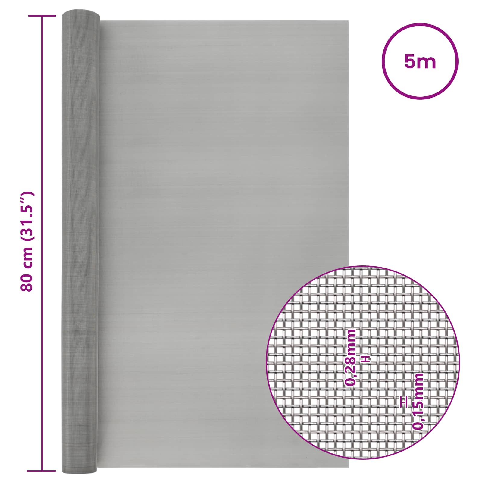 Gaas Scherm 80 x 500 cm 60 Mesh RVS 201 Zilverkleurig is nu te koop bij PeponiXL, paradijselijk wonen!