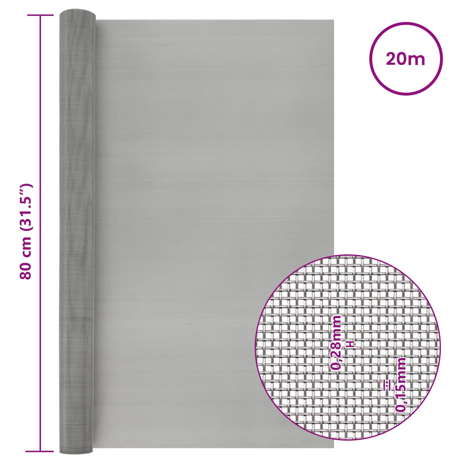 Gaas Scherm 80 x 2000 cm 60 Mesh RVS 201 Zilverkleurig is nu te koop bij PeponiXL, paradijselijk wonen!