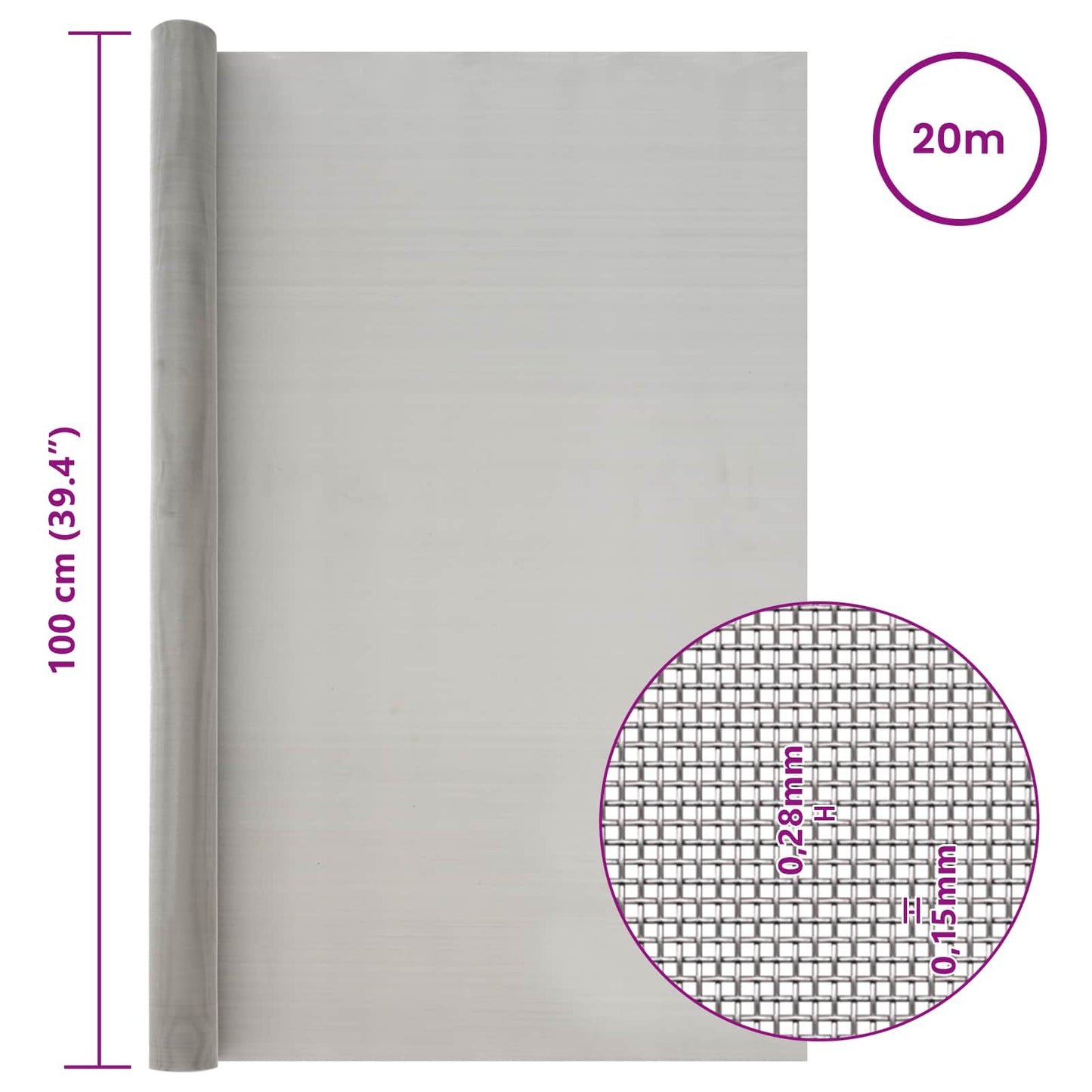 Gaas Scherm 100 x 2000 cm 60 Mesh RVS 201 Zilverkleurig is nu te koop bij PeponiXL, paradijselijk wonen!