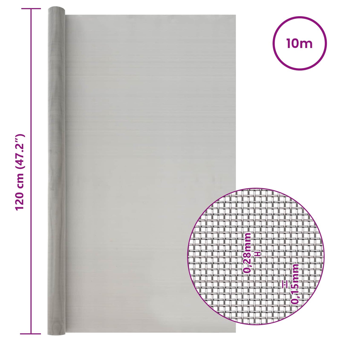 Gaas Scherm 120 x 1000 cm 60 Mesh RVS 201 Zilverkleurig is nu te koop bij PeponiXL, paradijselijk wonen!