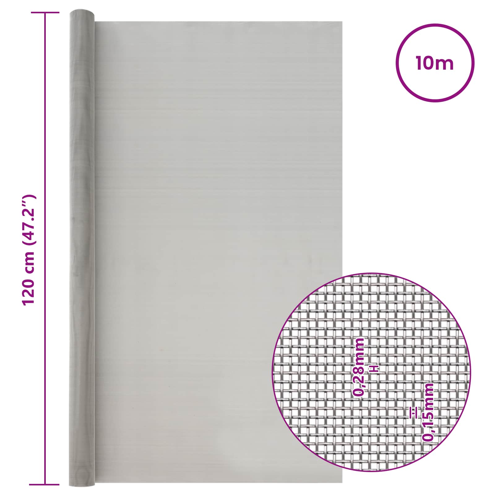 Gaas Scherm 120 x 1000 cm 60 Mesh RVS 201 Zilverkleurig is nu te koop bij PeponiXL, paradijselijk wonen!