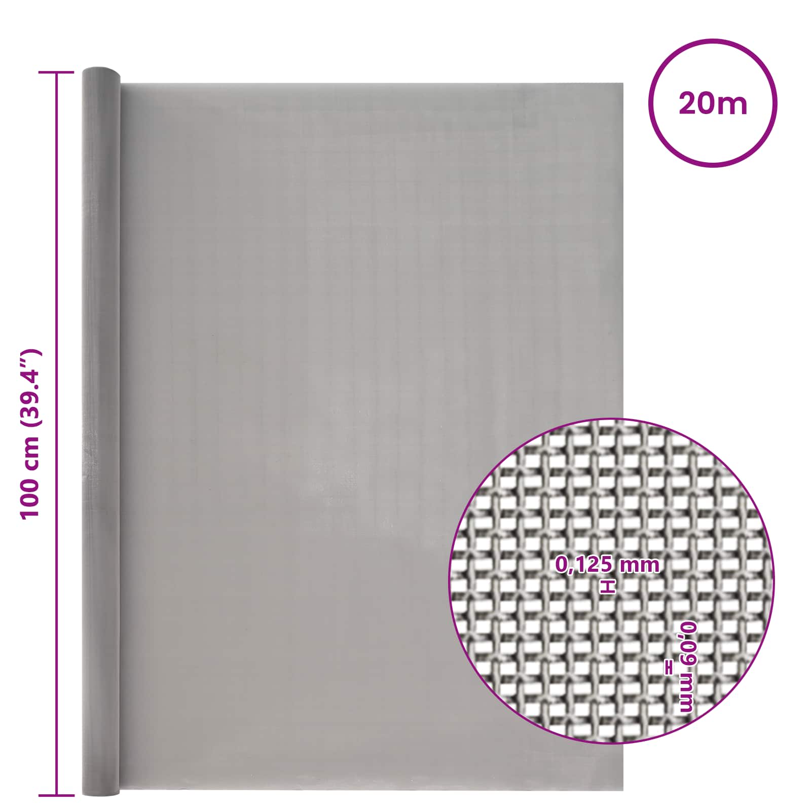 Gaas Scherm 100 x 2000 cm 120 Mesh RVS 201 Zilverkleurig is nu te koop bij PeponiXL, paradijselijk wonen!