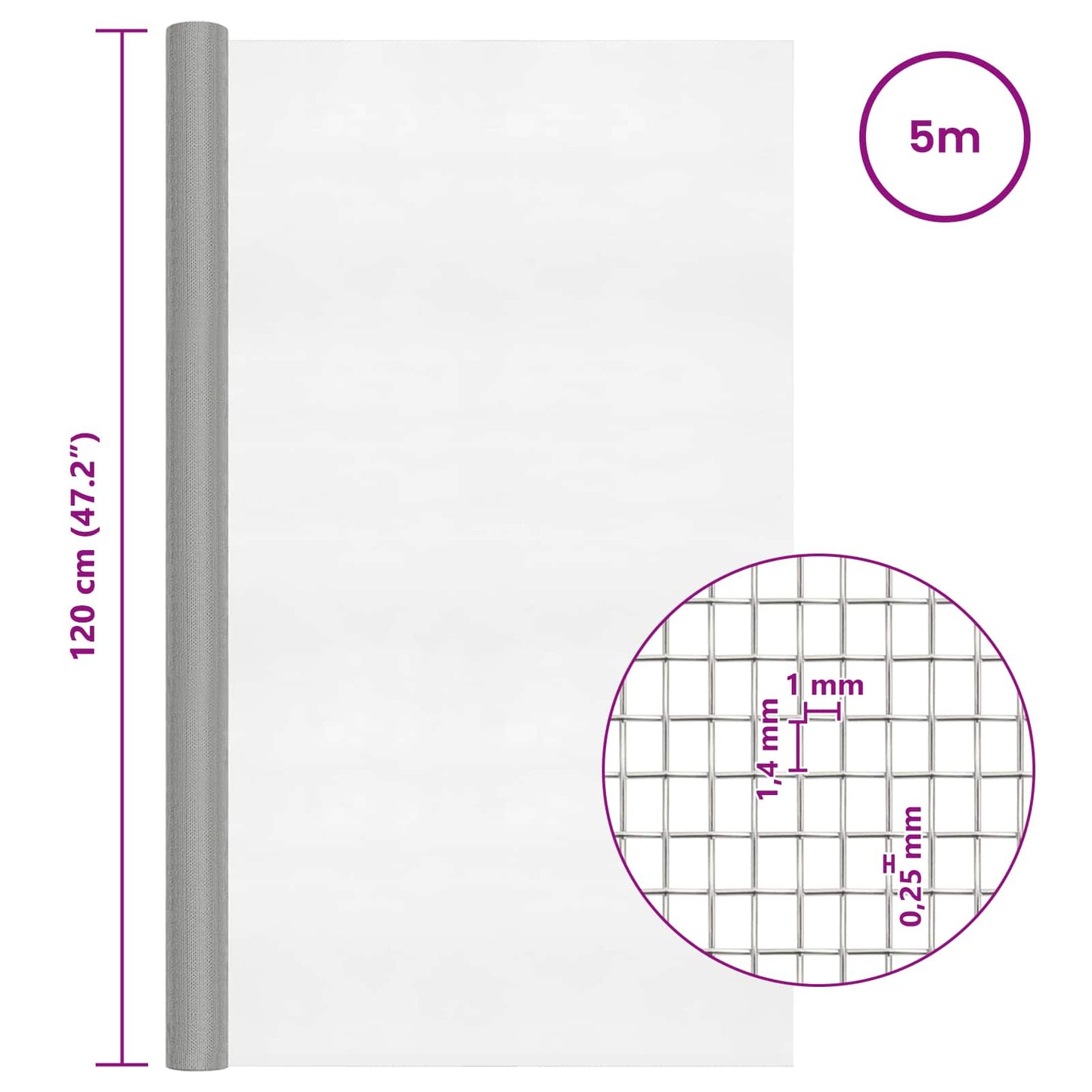 Gaasnet 120 x 500 cm 18 mesh Roestvrij staal 304 zilver is nu te koop bij PeponiXL, paradijselijk wonen!
