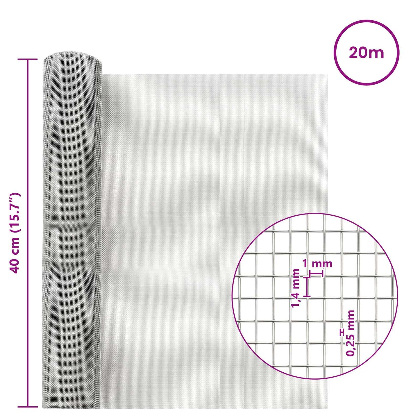 Gaasnet 40 x 2000 cm 18 mesh Roestvrij staal 304 zilver is nu te koop bij PeponiXL, paradijselijk wonen!