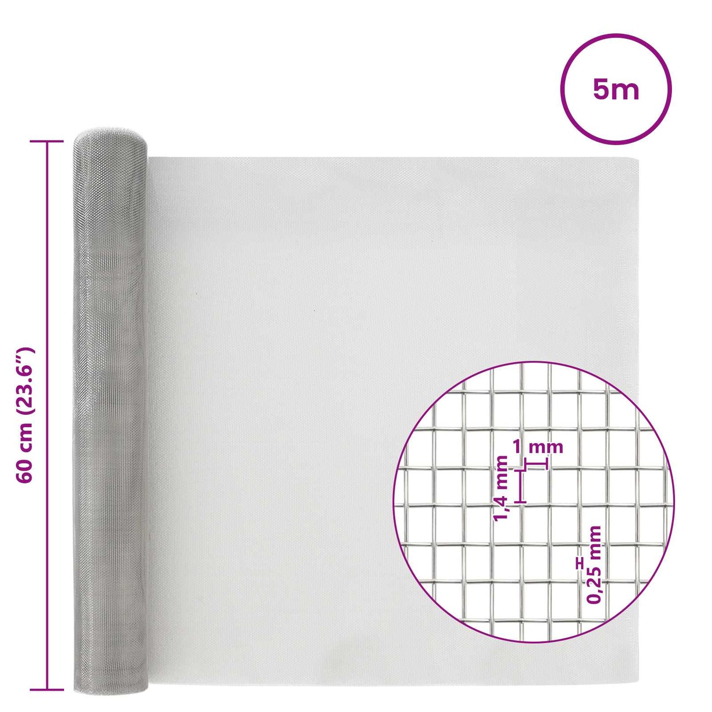 Gaasnet 60 x 500 cm 18 mesh Roestvrij staal 304 zilver is nu te koop bij PeponiXL, paradijselijk wonen!