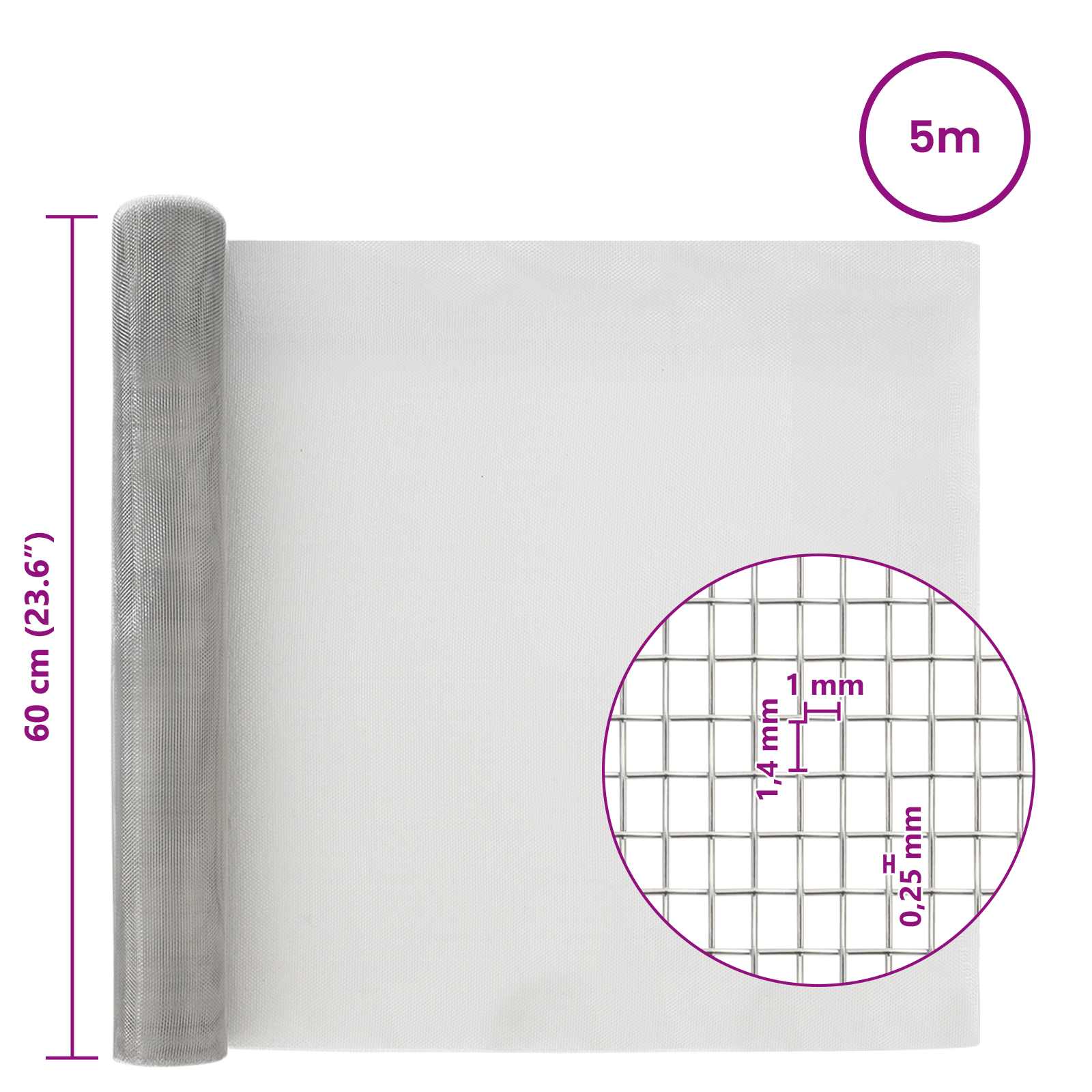 Gaasnet 60 x 500 cm 18 mesh Roestvrij staal 304 zilver is nu te koop bij PeponiXL, paradijselijk wonen!