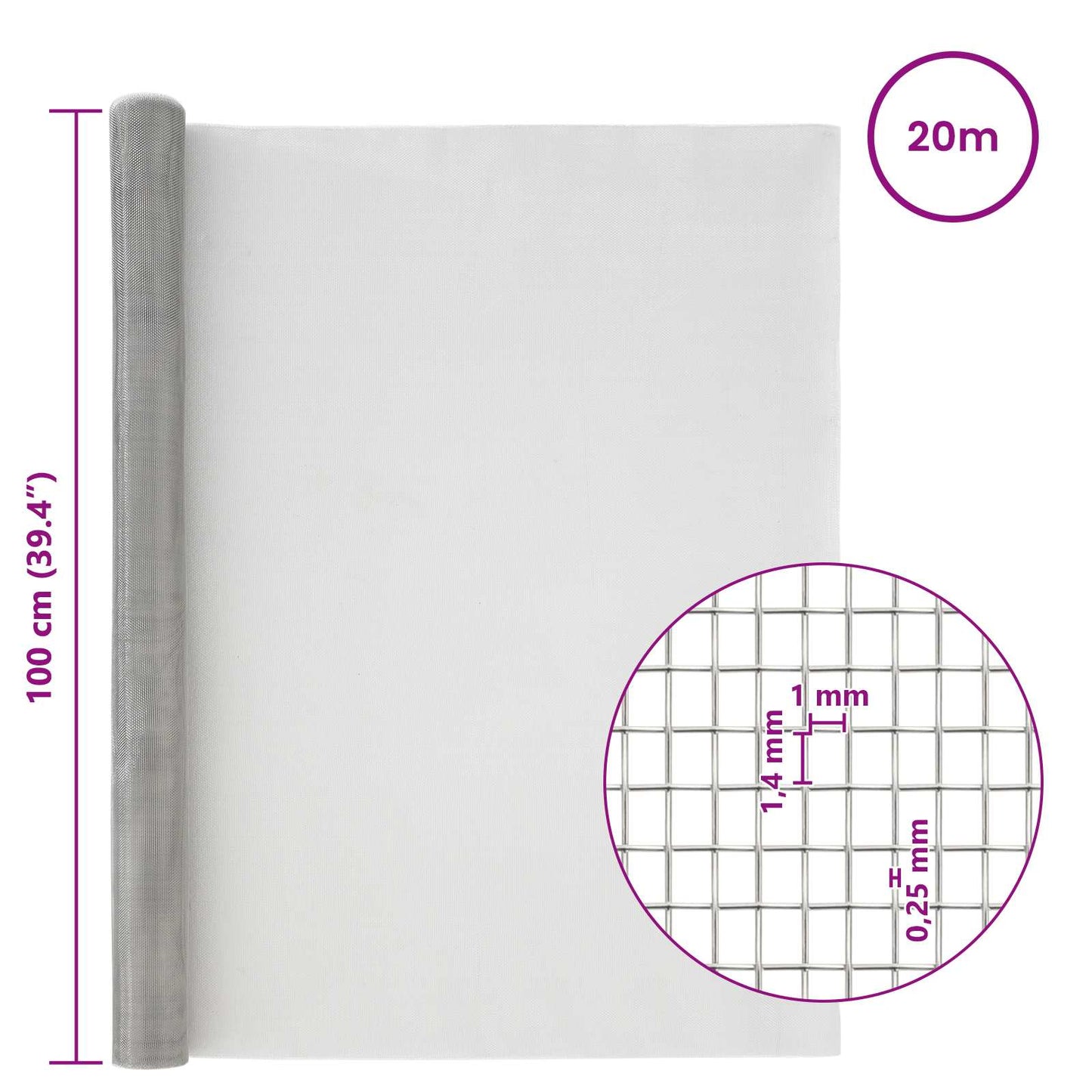 Gaasnet 100 x 2000 cm 18 mesh Roestvrij staal 304 zilver is nu te koop bij PeponiXL, paradijselijk wonen!
