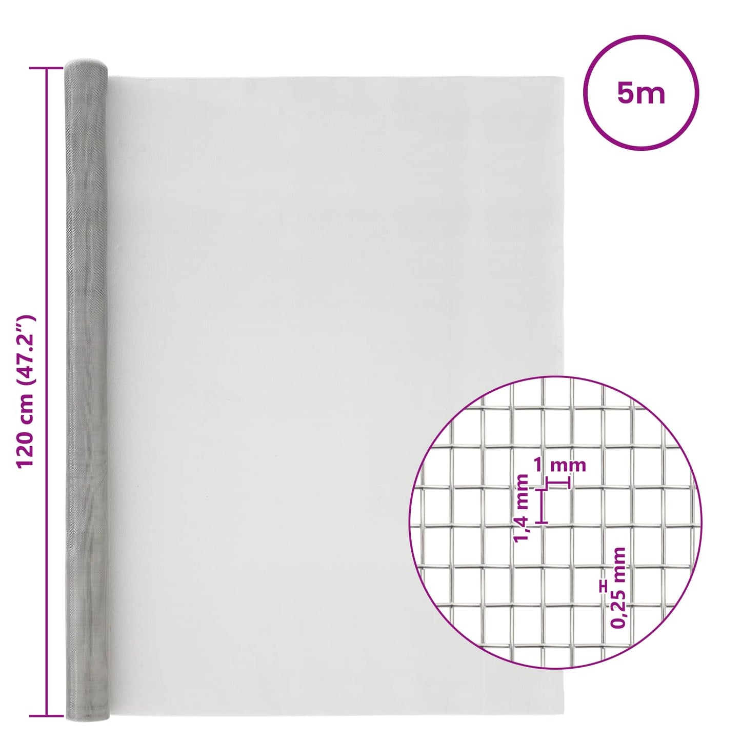 Gaasnet 120 x 500 cm 18 mesh Roestvrij staal 304 zilver is nu te koop bij PeponiXL, paradijselijk wonen!