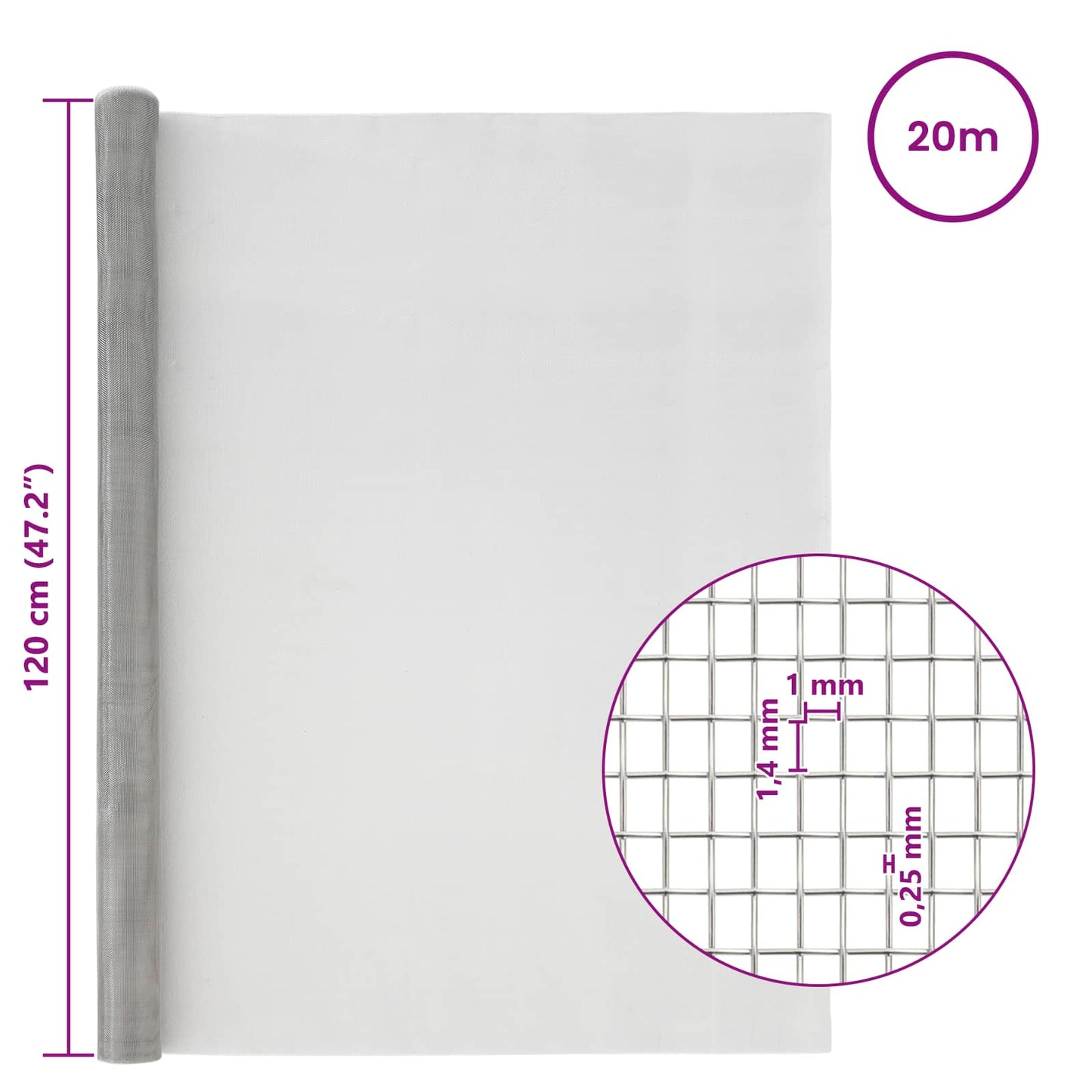 Gaasnet 120 x 2000 cm 18 mesh Roestvrij staal 304 zilver is nu te koop bij PeponiXL, paradijselijk wonen!