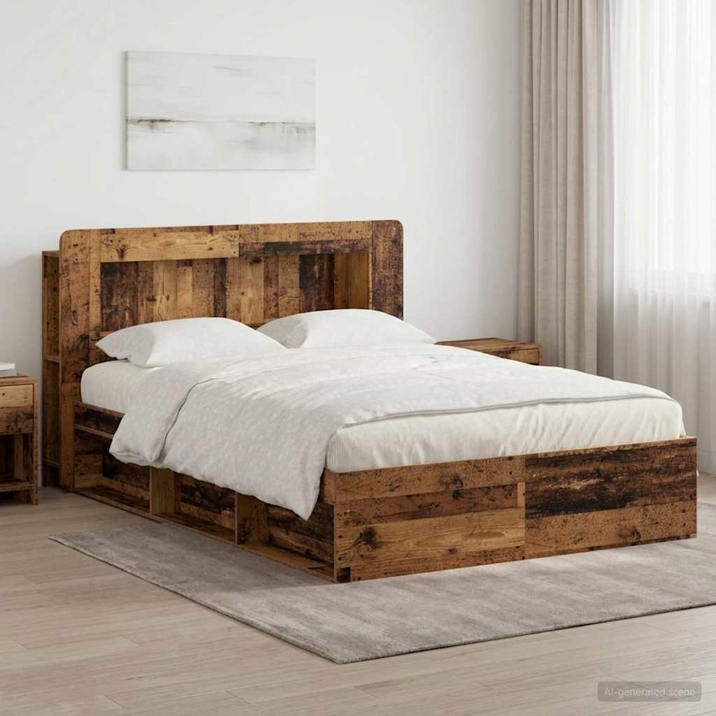 Bedframe met opslag Oud hout 140 x 200 cm Bewerkt hout is nu te koop bij PeponiXL, paradijselijk wonen!