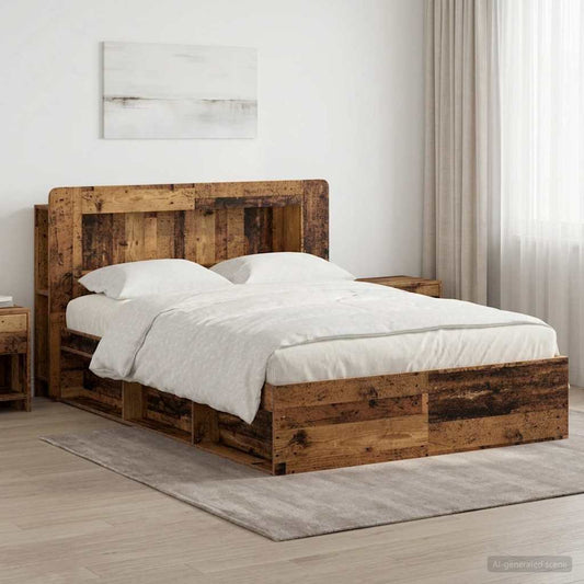 Bedframe met opslag Oud hout 140 x 200 cm Bewerkt hout is nu te koop bij PeponiXL, paradijselijk wonen!