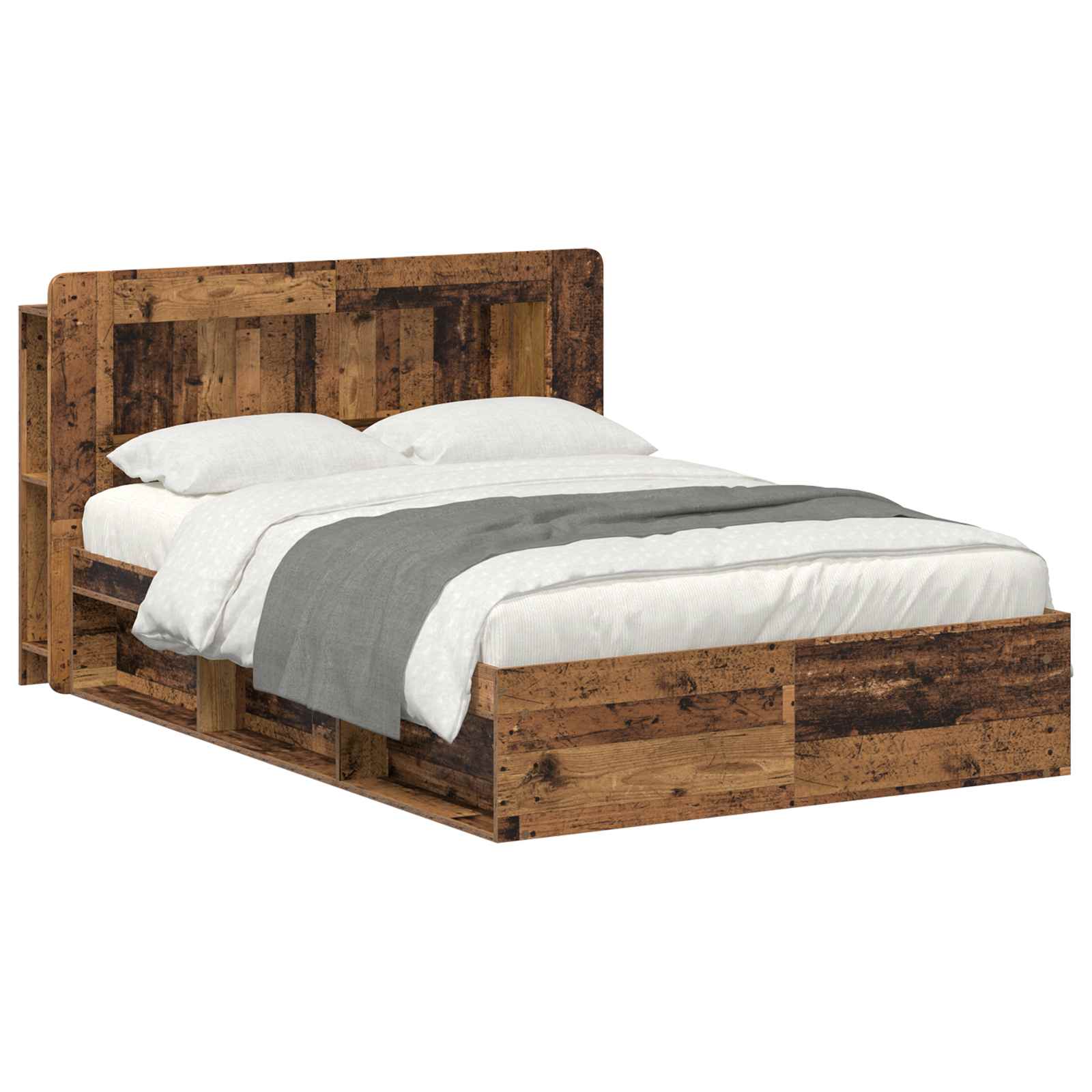 Bedframe met opslag Oud hout 140 x 200 cm Bewerkt hout is nu te koop bij PeponiXL, paradijselijk wonen!