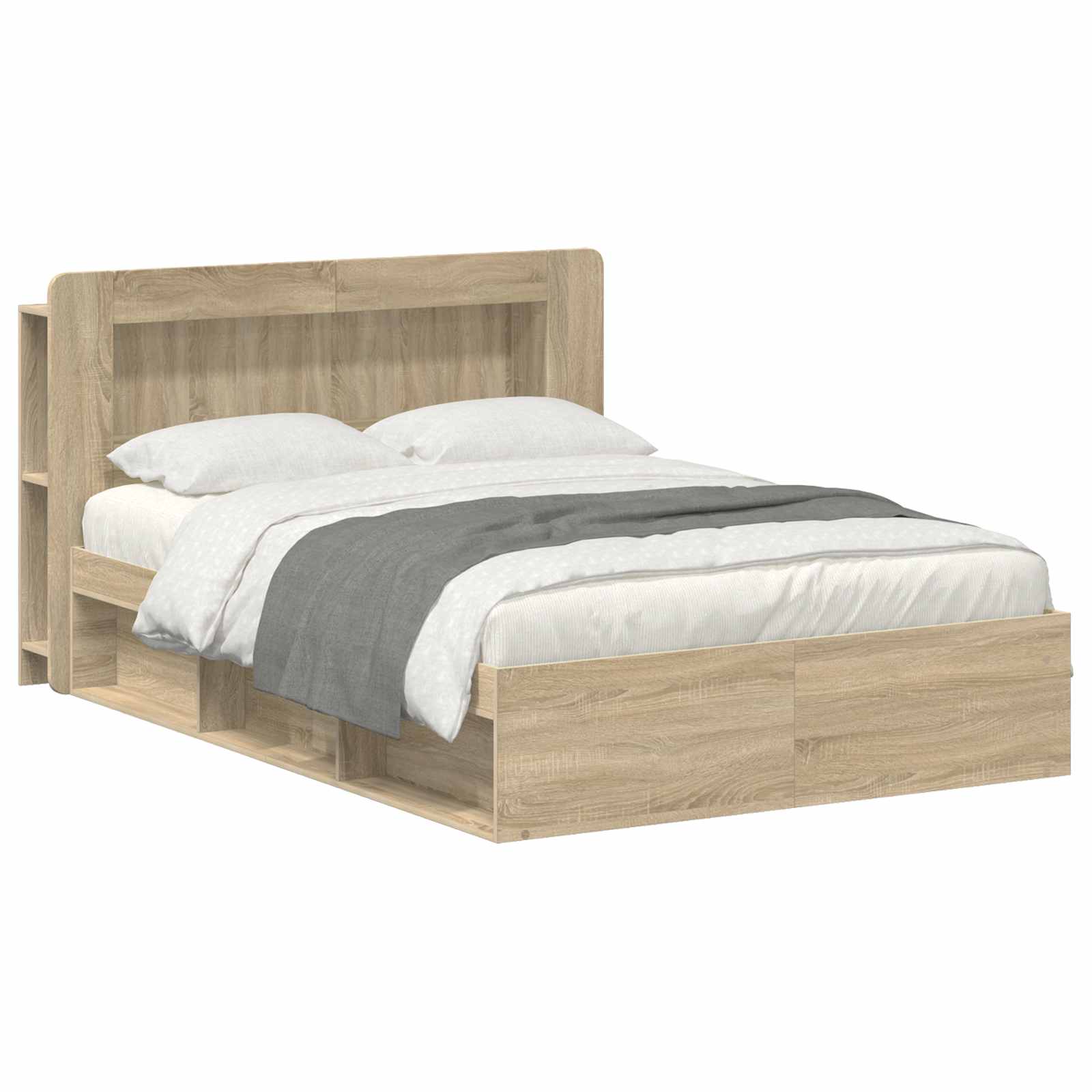 Bedframe met opslag Sonoma Eiken 140 x 200 cm Bewerkt hout is nu te koop bij PeponiXL, paradijselijk wonen!