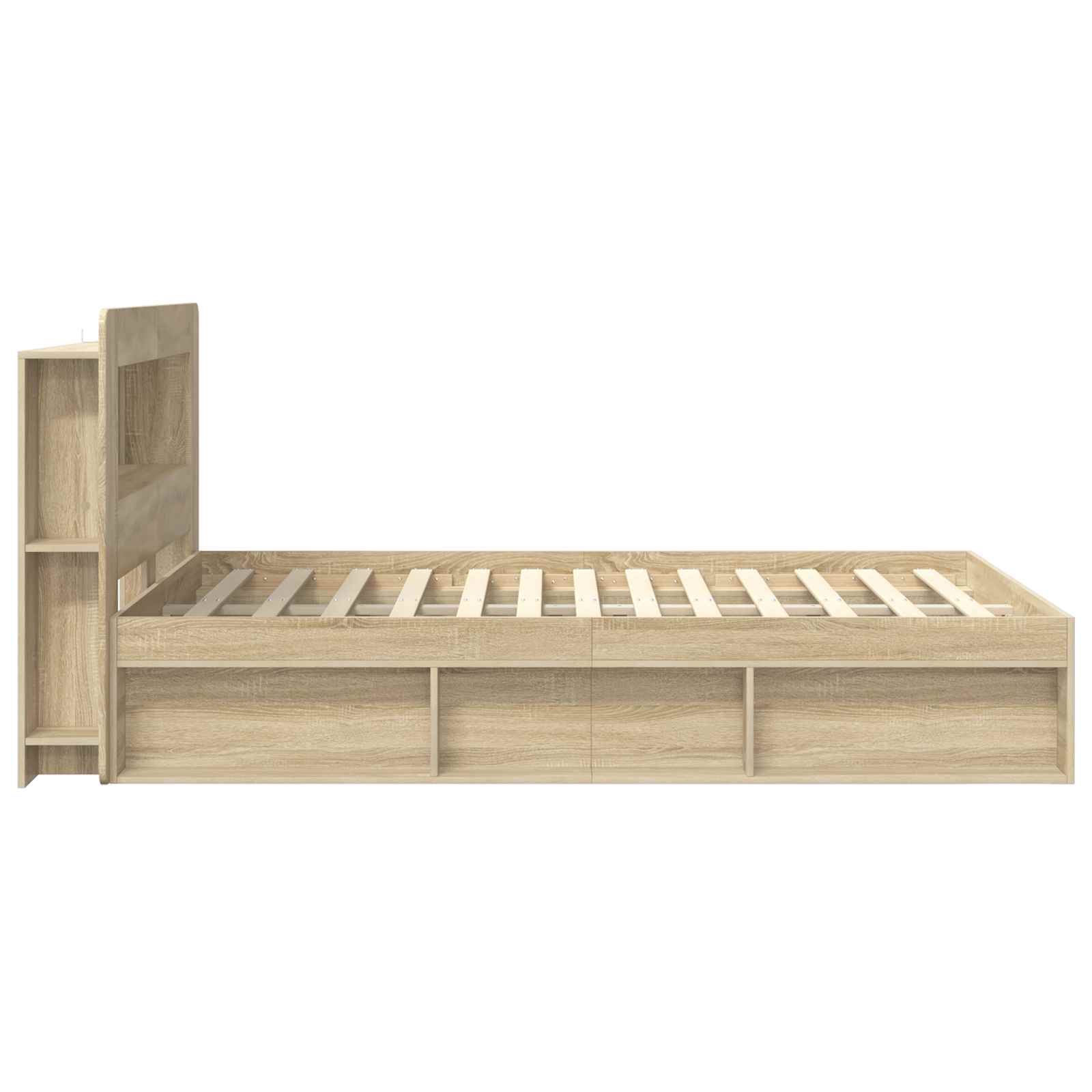 Bedframe met opslag Sonoma Eiken 140 x 200 cm Bewerkt hout is nu te koop bij PeponiXL, paradijselijk wonen!
