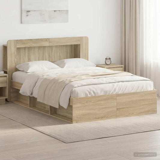 Bedframe met opslag Sonoma Eiken 160 x 200 cm Bewerkt hout is nu te koop bij PeponiXL, paradijselijk wonen!