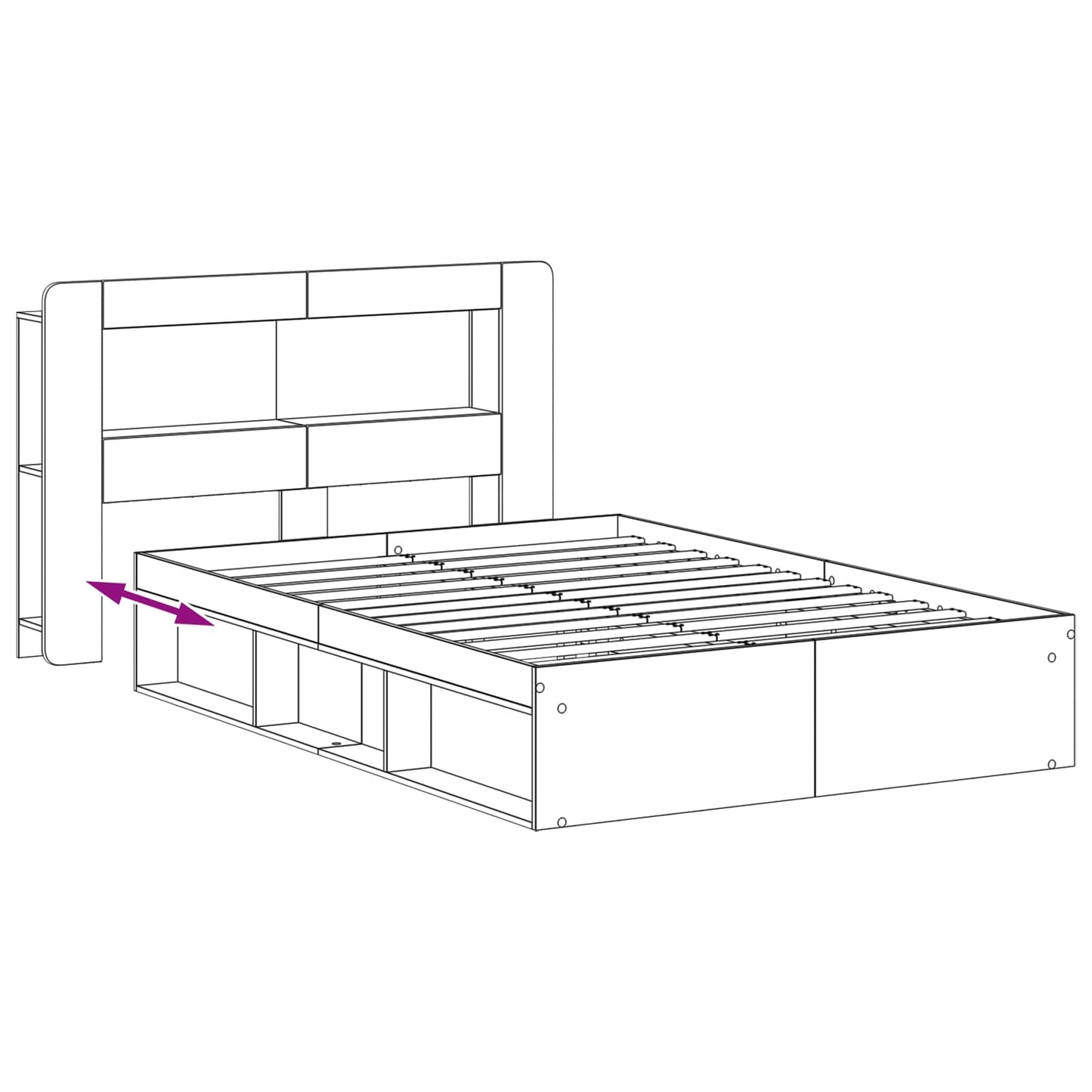 Bedframe met opslag Sonoma Eiken 160 x 200 cm Bewerkt hout is nu te koop bij PeponiXL, paradijselijk wonen!