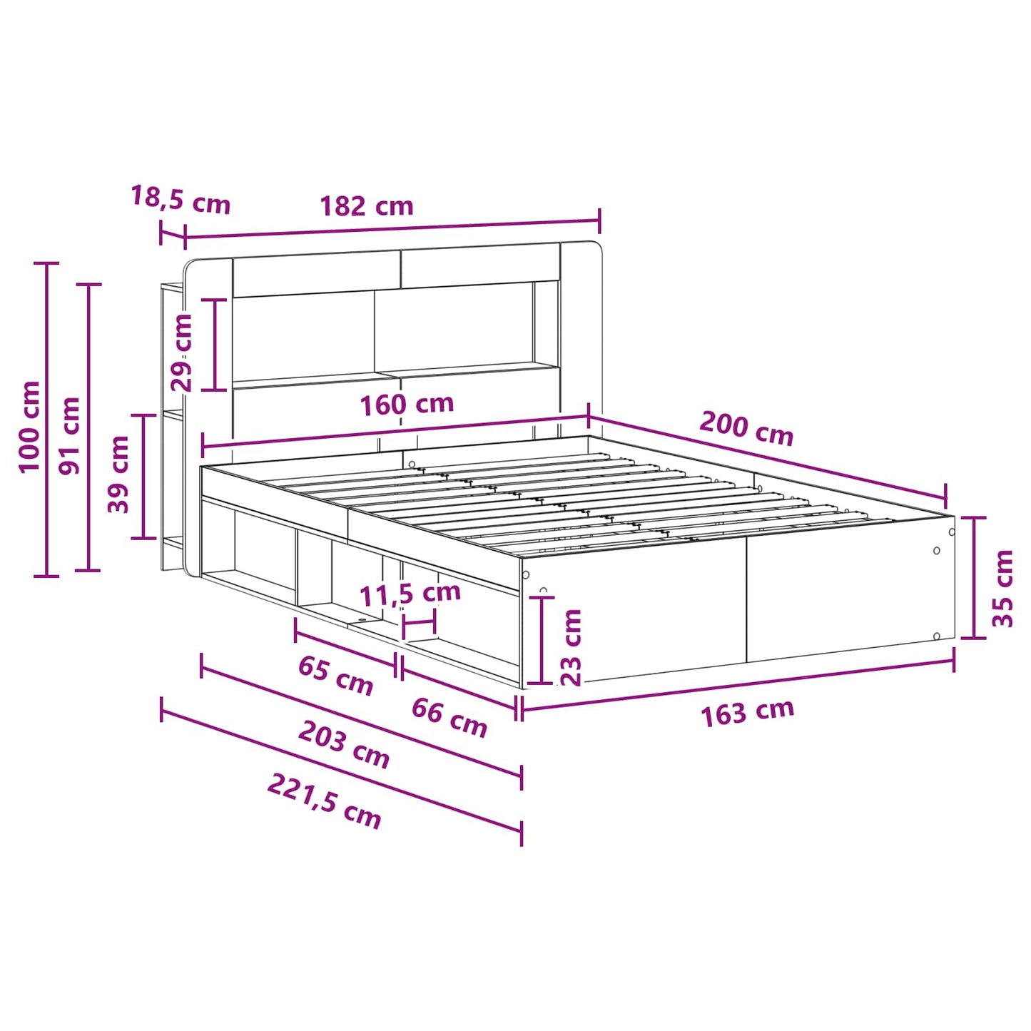 Bedframe met opslag Sonoma Eiken 160 x 200 cm Bewerkt hout is nu te koop bij PeponiXL, paradijselijk wonen!