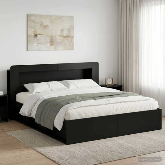 Bedframe met opslag Zwart 180 x 200 cm Bewerkt hout is nu te koop bij PeponiXL, paradijselijk wonen!