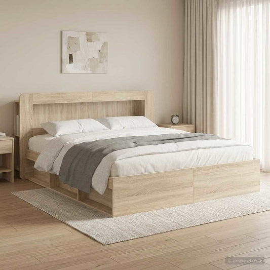 Bedframe met opslag Sonoma Eiken 180 x 200 cm Bewerkt hout is nu te koop bij PeponiXL, paradijselijk wonen!