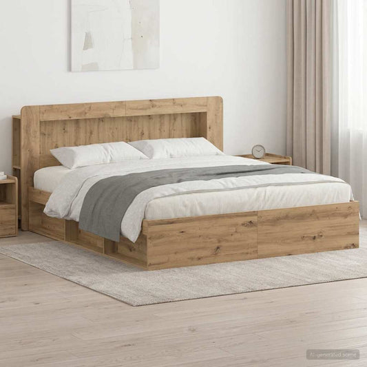 Bedframe met opslag Artisanaal eiken 200 x 200 cm Bewerkt hout is nu te koop bij PeponiXL, paradijselijk wonen!