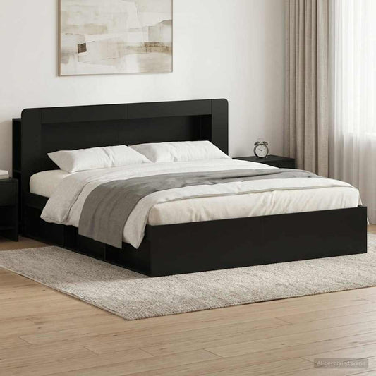 Bedframe met opslag Zwart 200 x 200 cm Bewerkt hout is nu te koop bij PeponiXL, paradijselijk wonen!