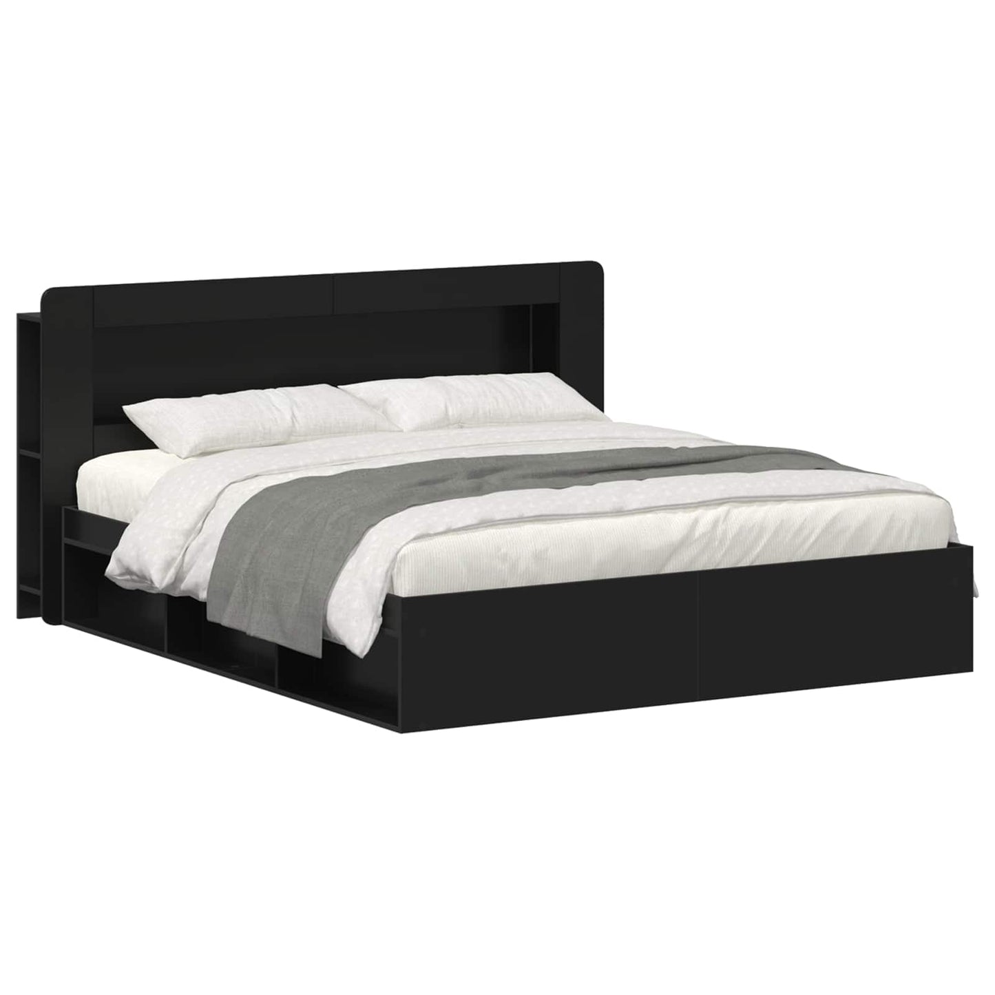 Bedframe met opslag Zwart 200 x 200 cm Bewerkt hout is nu te koop bij PeponiXL, paradijselijk wonen!