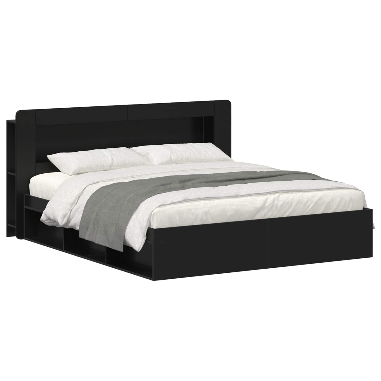 Bedframe met opslag Zwart 200 x 200 cm Bewerkt hout is nu te koop bij PeponiXL, paradijselijk wonen!
