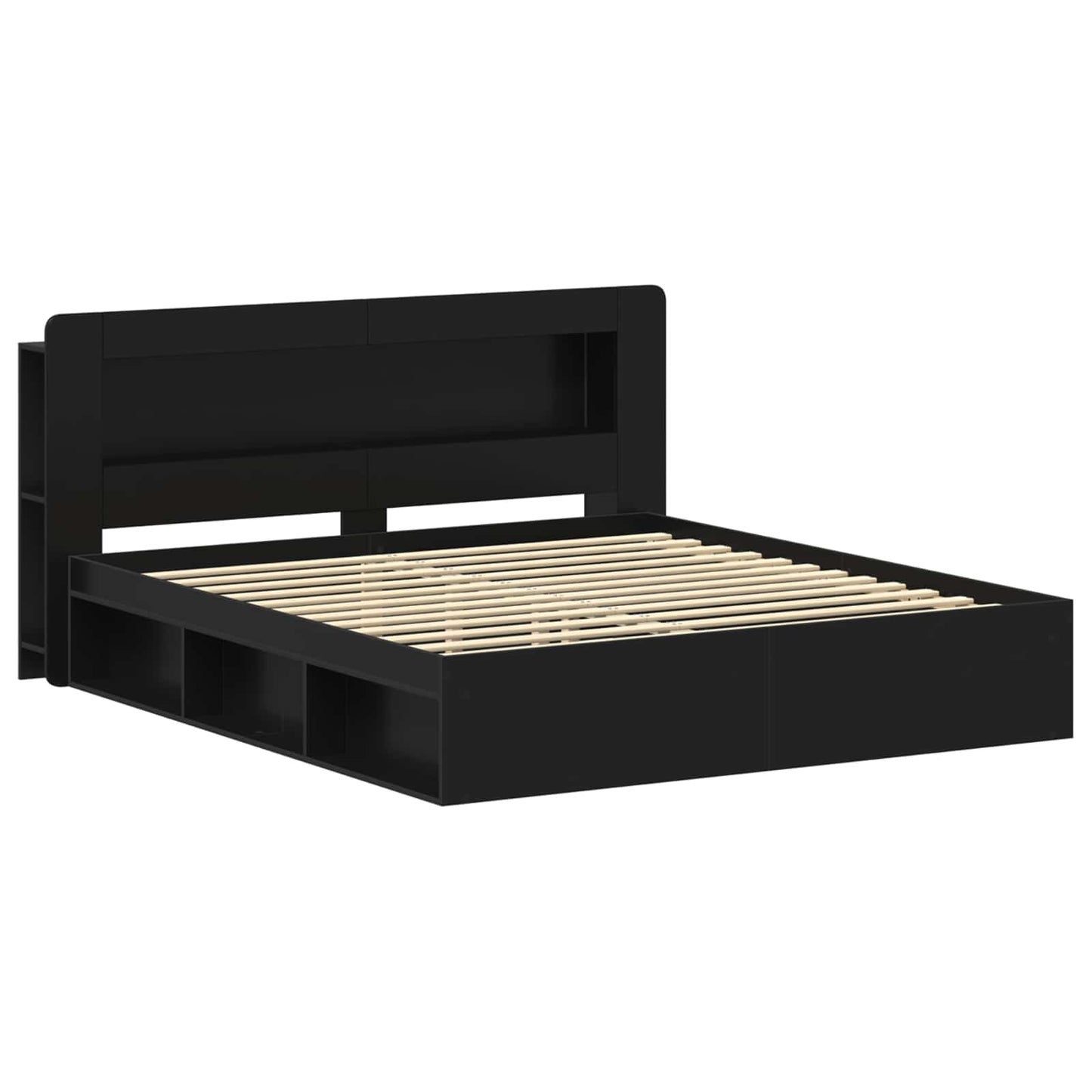 Bedframe met opslag Zwart 200 x 200 cm Bewerkt hout is nu te koop bij PeponiXL, paradijselijk wonen!