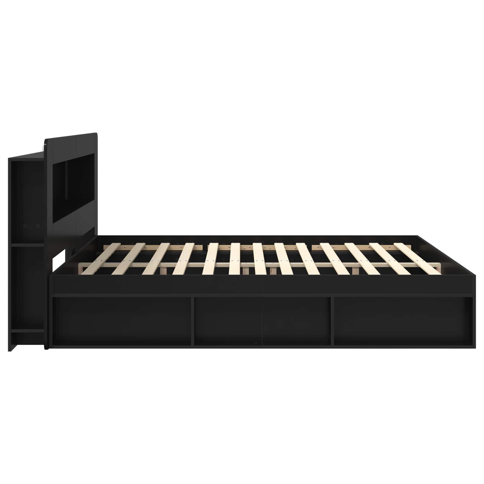 Bedframe met opslag Zwart 200 x 200 cm Bewerkt hout is nu te koop bij PeponiXL, paradijselijk wonen!