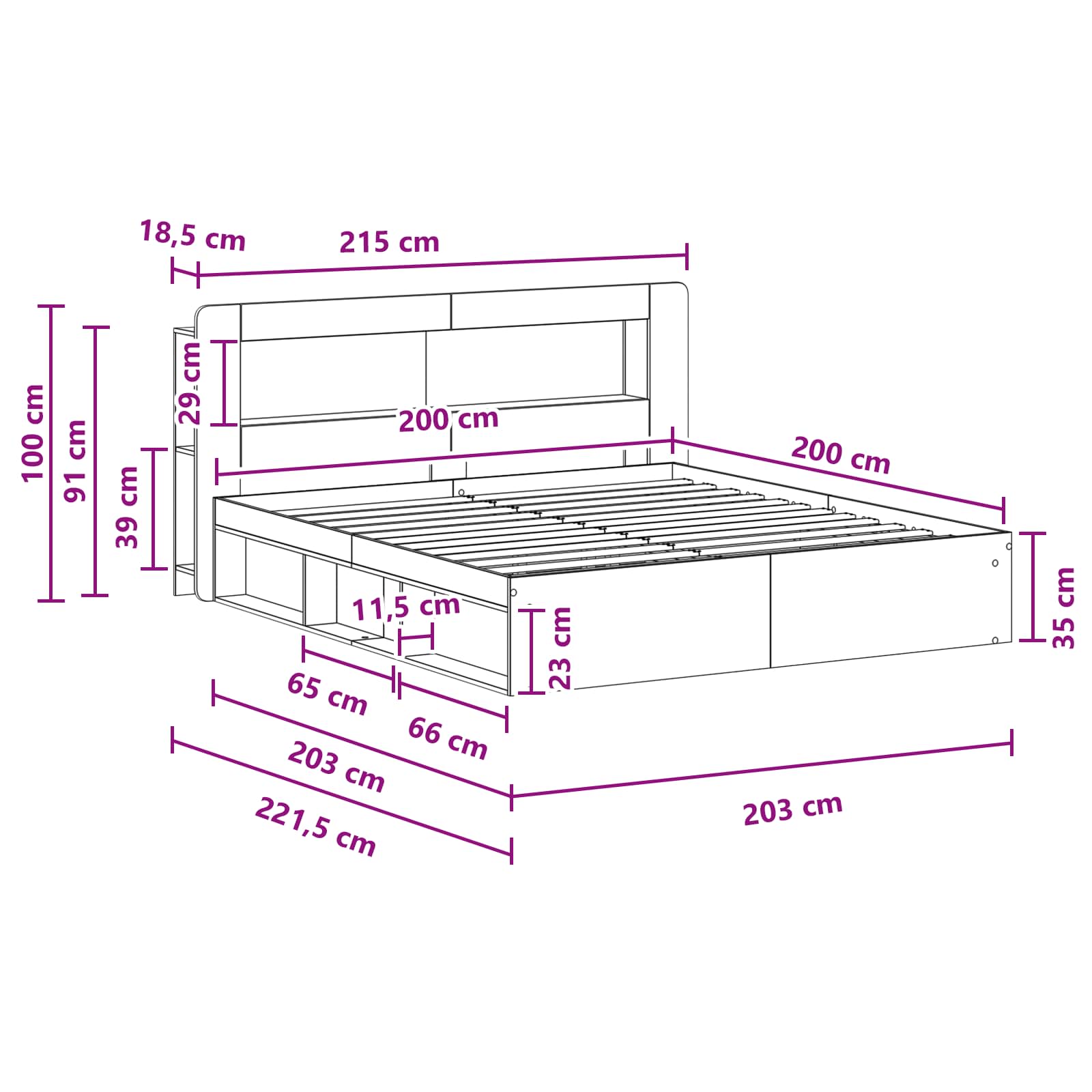 Bedframe met opslag Zwart 200 x 200 cm Bewerkt hout is nu te koop bij PeponiXL, paradijselijk wonen!