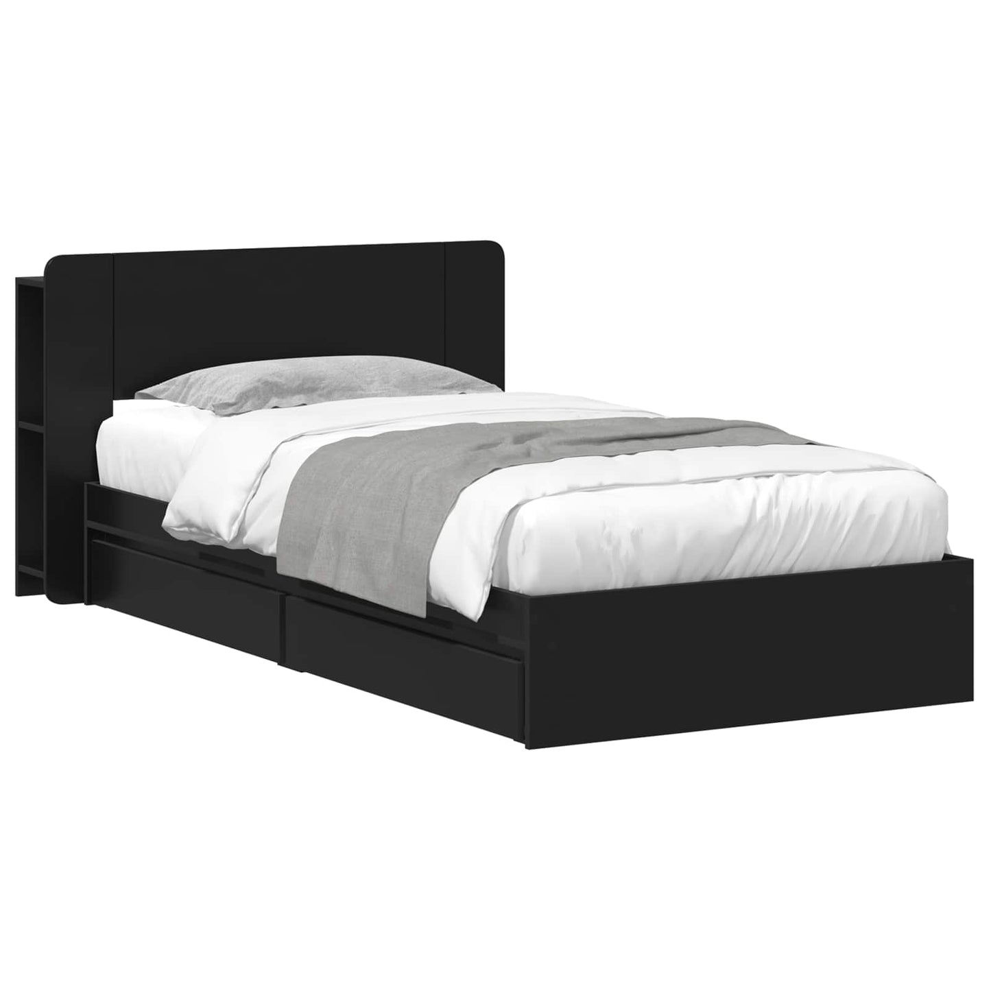 Bedframe met opslag met lade Zwart 75 x 190 cm Bewerkt hout is nu te koop bij PeponiXL, paradijselijk wonen!